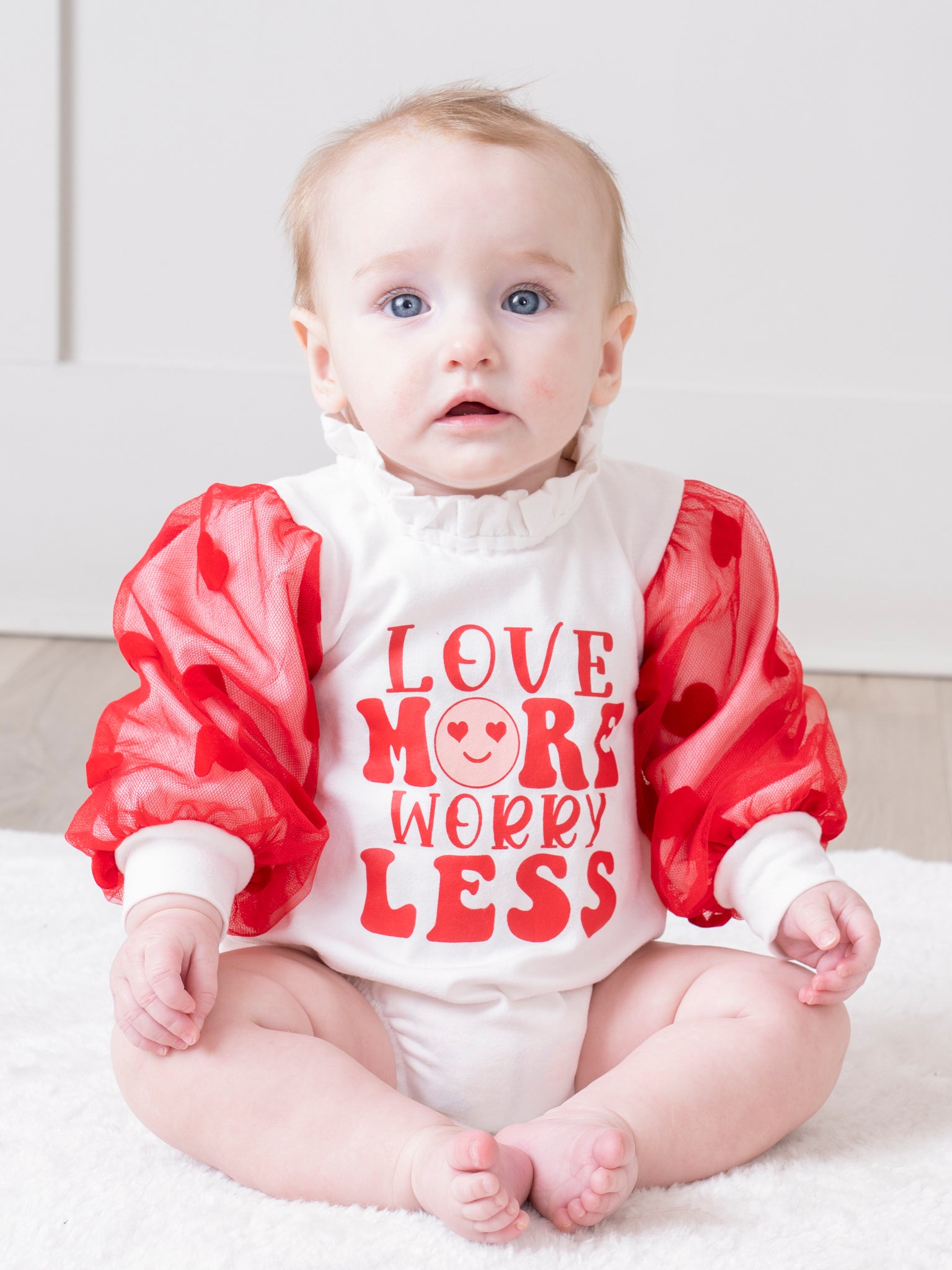 Red Dots "Love More Worry Less" Bubble Romper - Marie Nicole Clothing