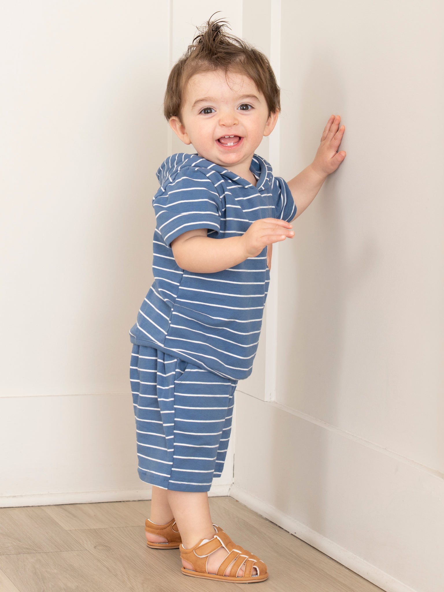 Striped Pocket Hoodie Outfit - Blue - Marie Nicole Clothing