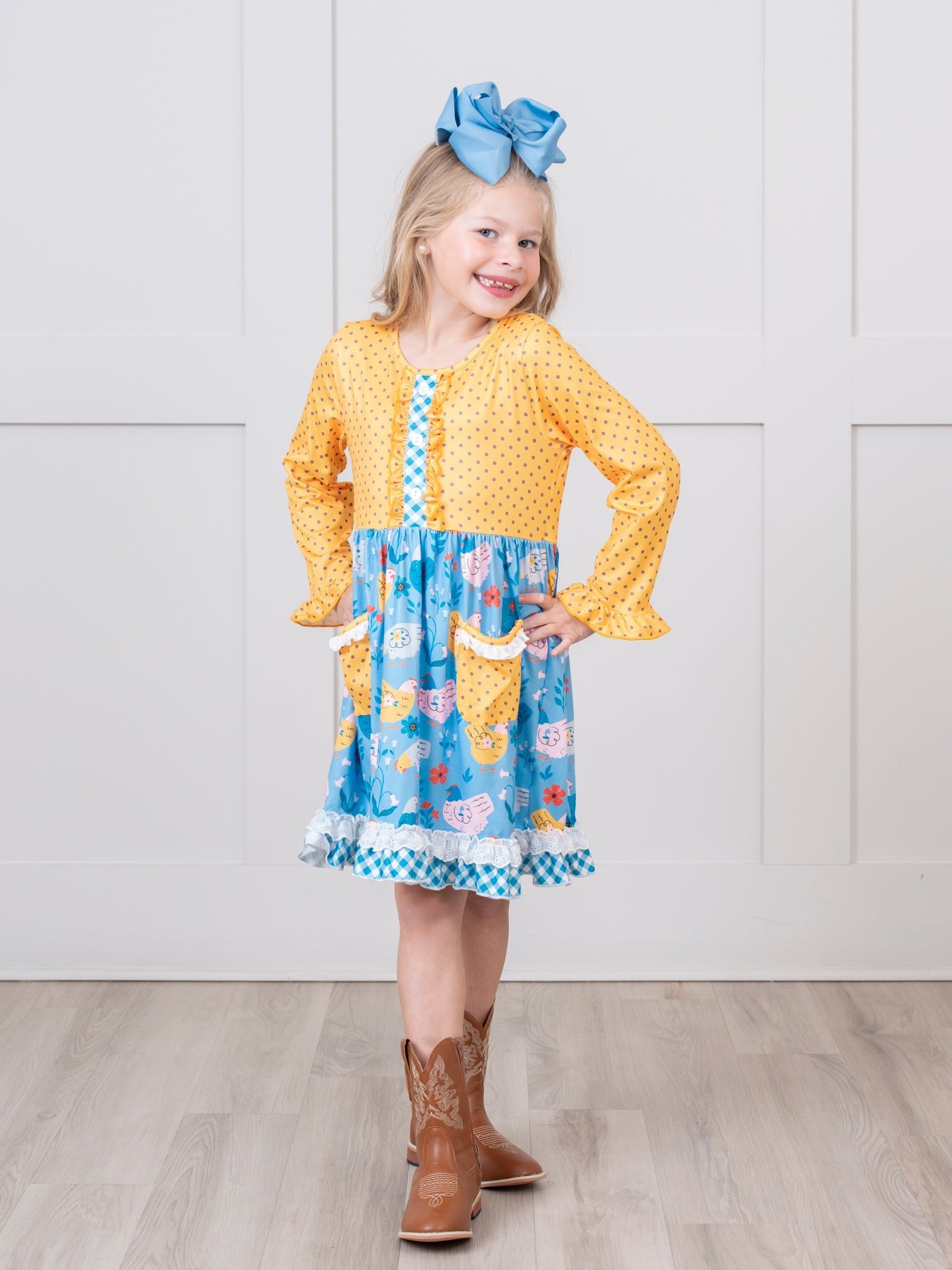 Yellow Dot Chicken Ruffle Dress - Marie Nicole Clothing