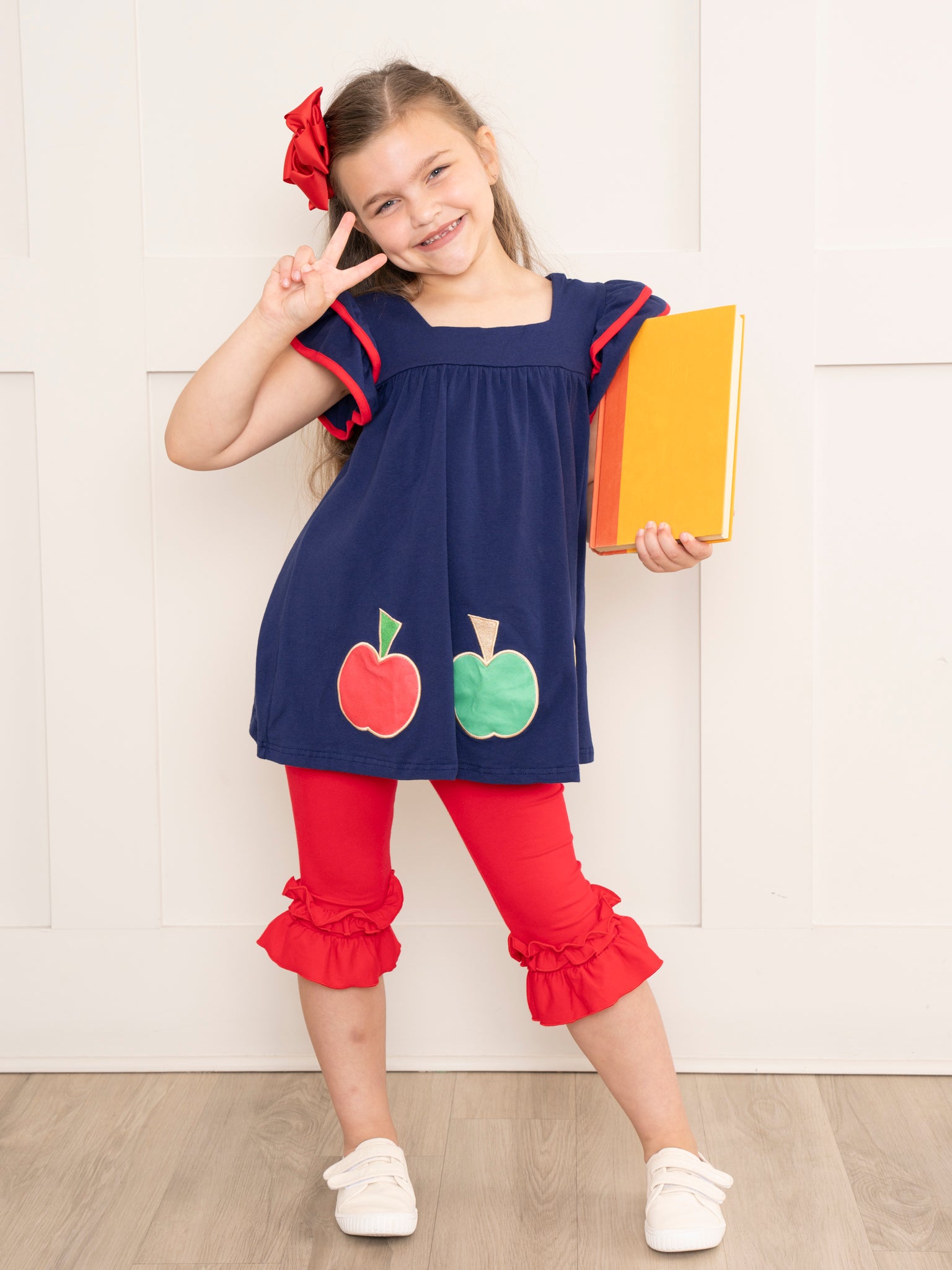 Navy & Red Apple Ruffle Outfit - Marie Nicole Clothing