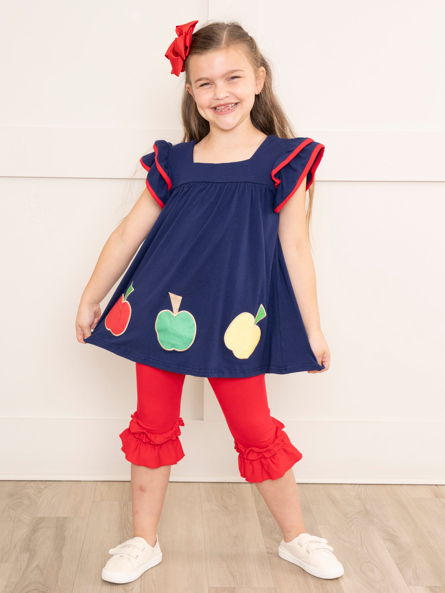 Navy & Red Apple Ruffle Outfit - Marie Nicole Clothing
