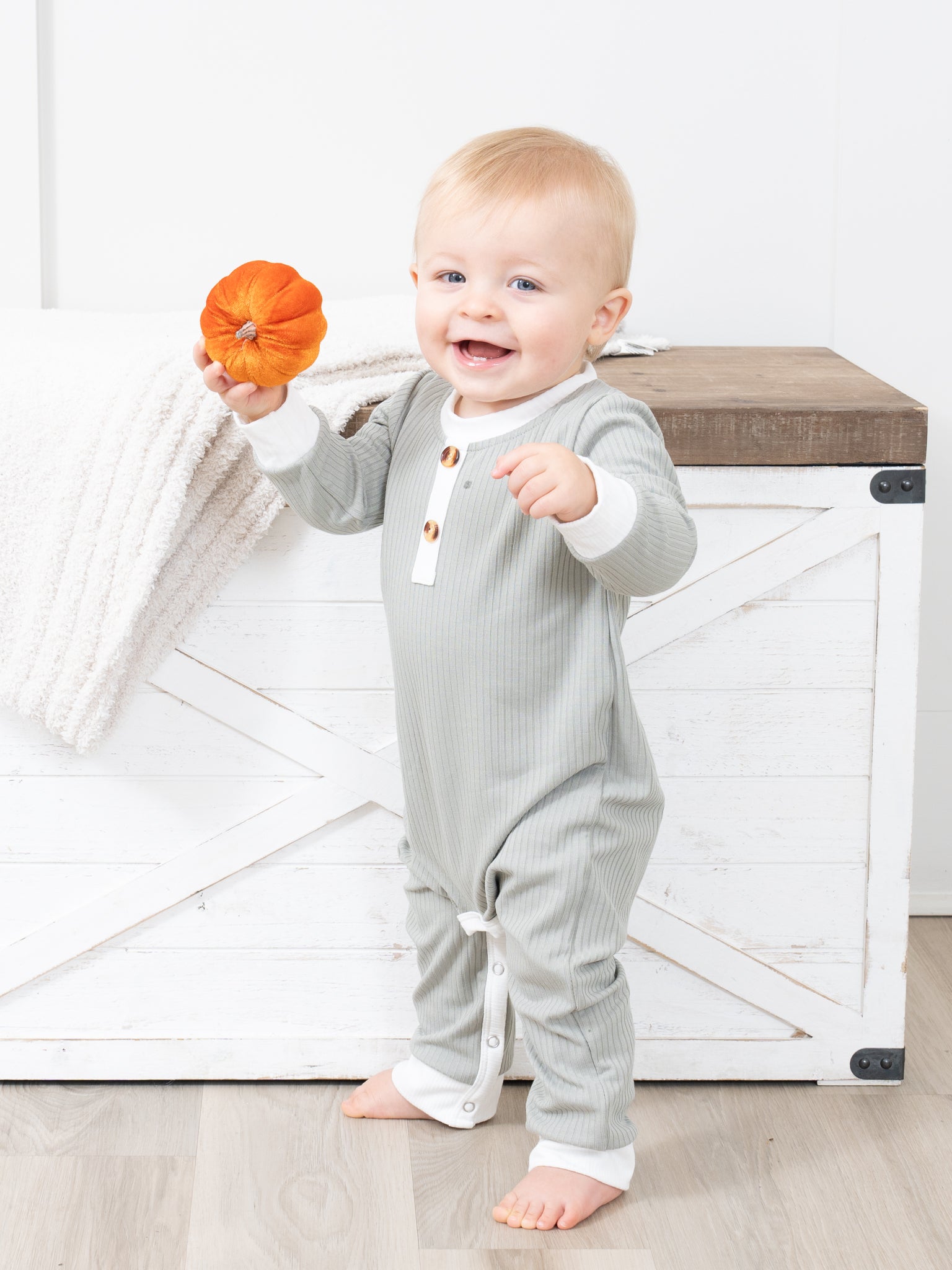 Long Sleeve Fall Ribbed Romper - Marie Nicole Clothing