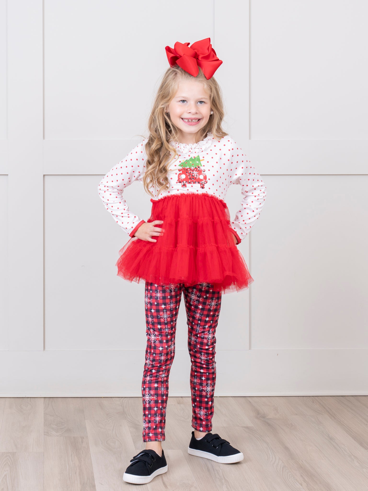 Red Plaid & Snowflakes Tulle Outfit - Marie Nicole Clothing