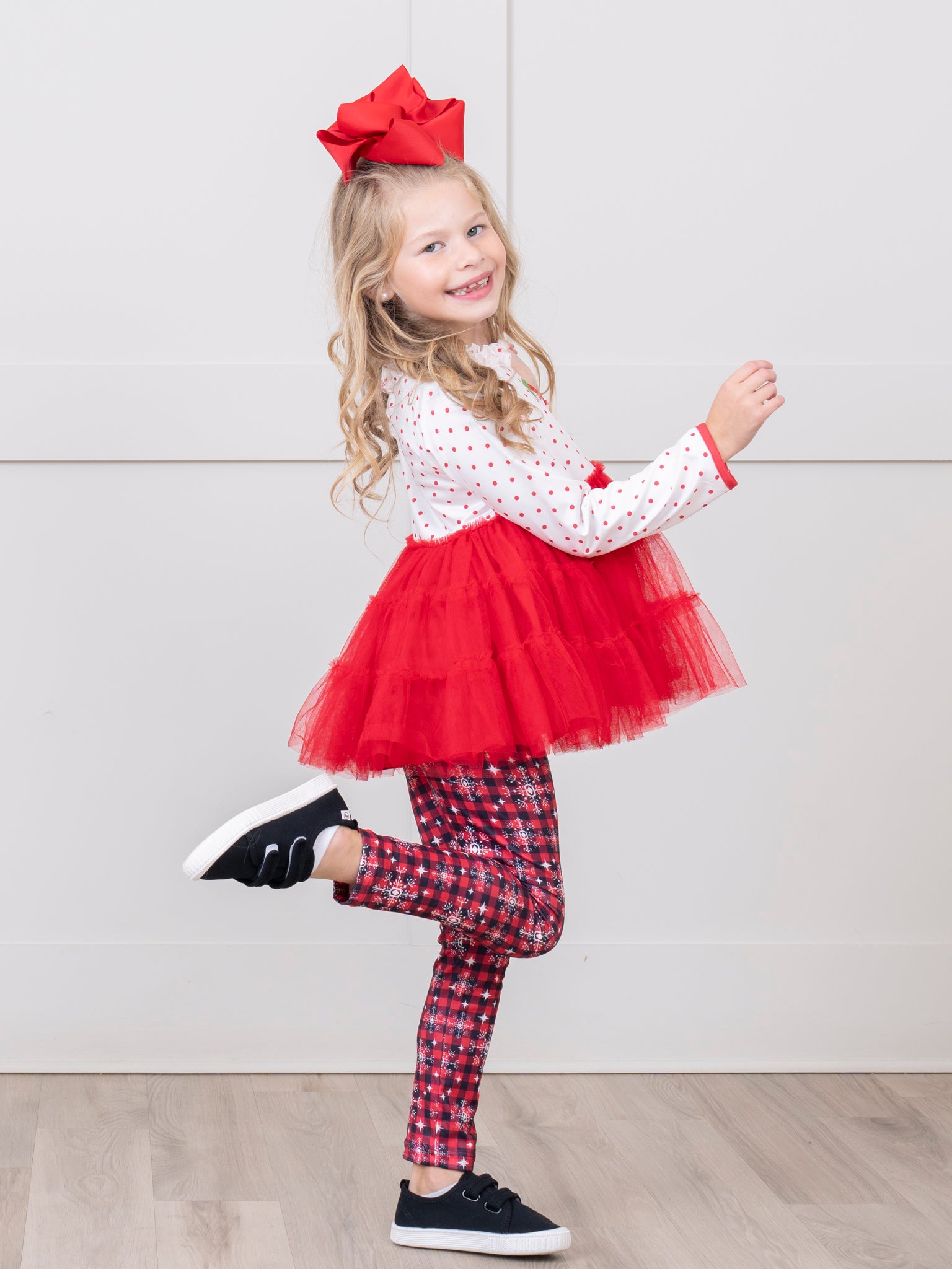 Red Plaid & Snowflakes Tulle Outfit - Marie Nicole Clothing