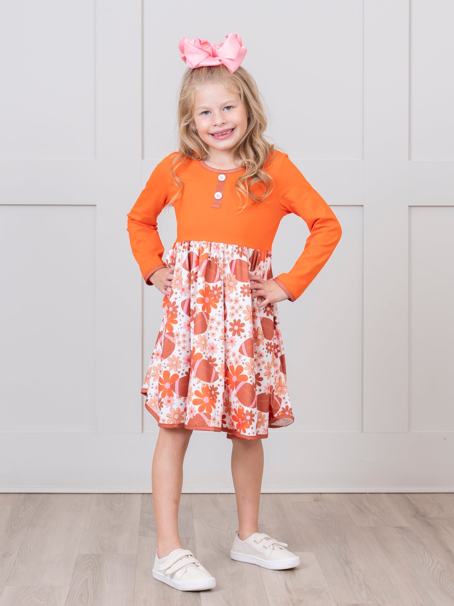 Rust & Chocolate Trim Football Swing Dress - Marie Nicole Clothing