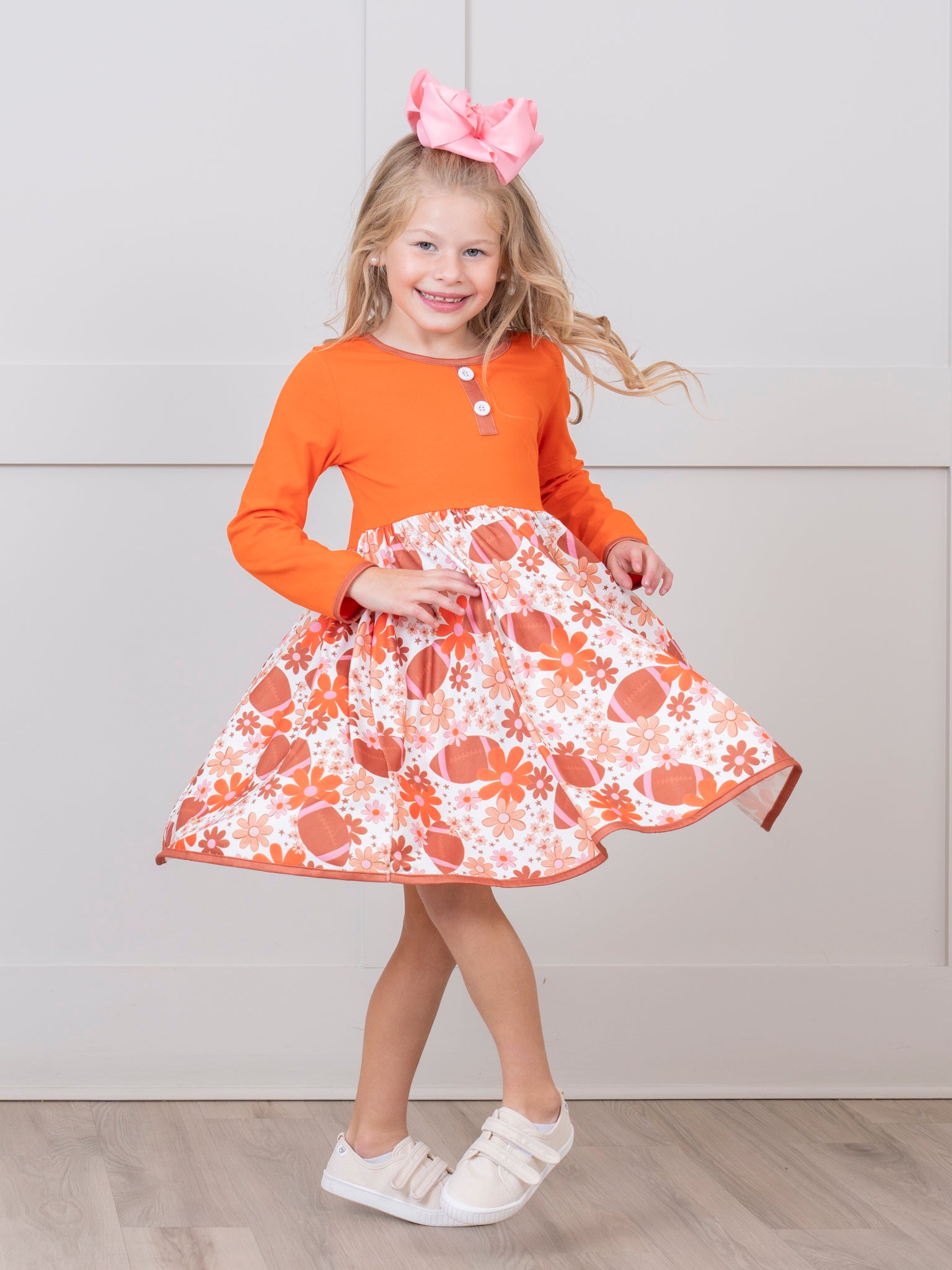 Rust & Chocolate Trim Football Swing Dress - Marie Nicole Clothing