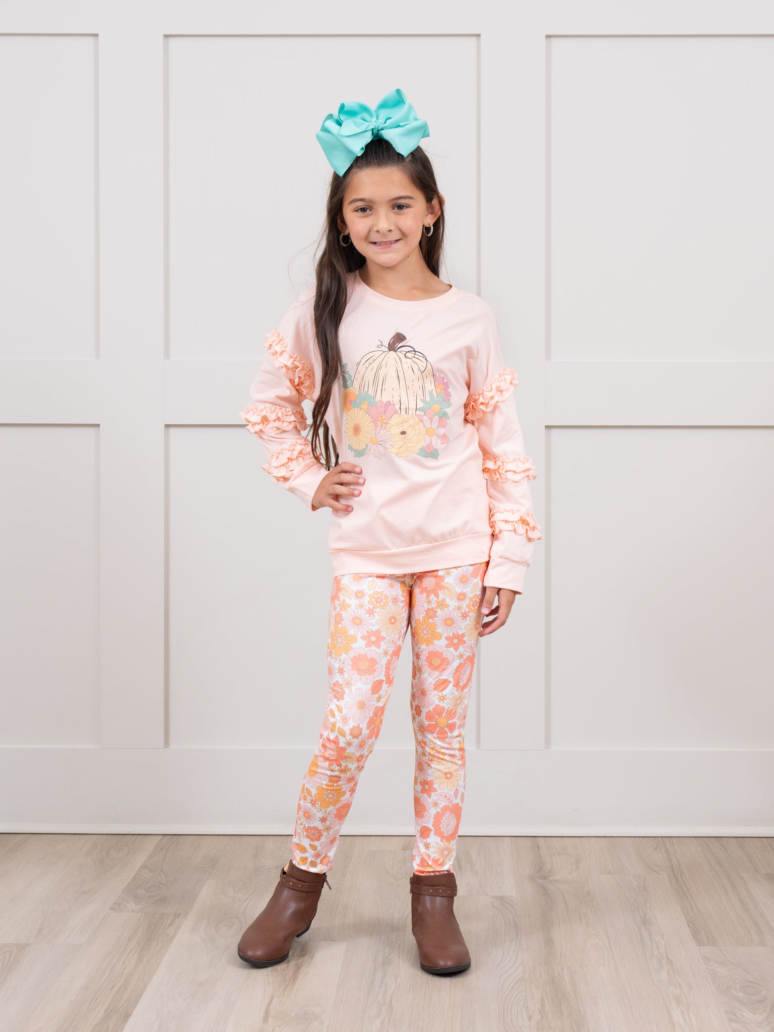 Peach Pumpkin Garden Ruffle Outfit - Marie Nicole Clothing