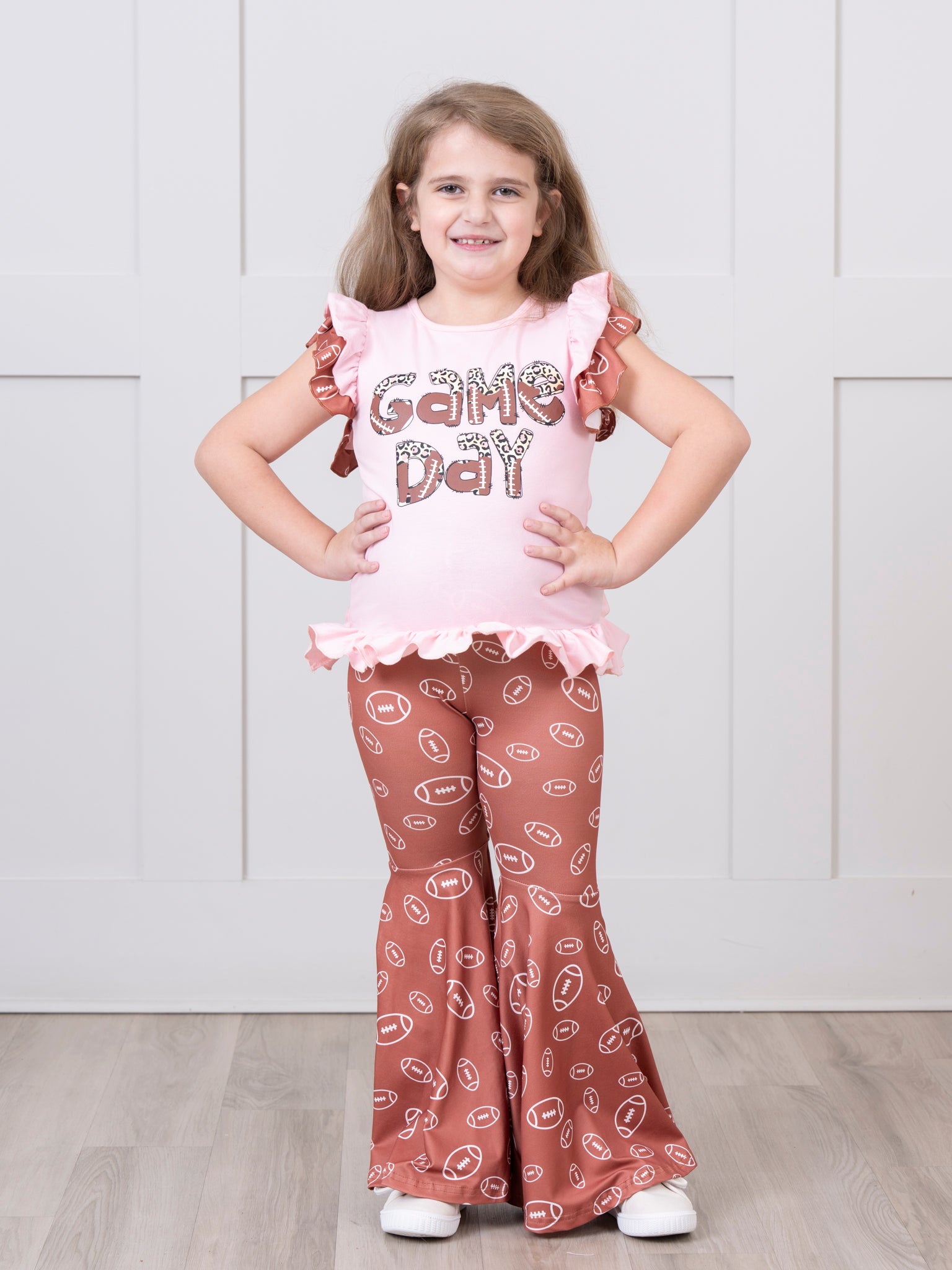 Pink & Brown Football "Game Day" Bell Bottom Outfit - Marie Nicole Clothing