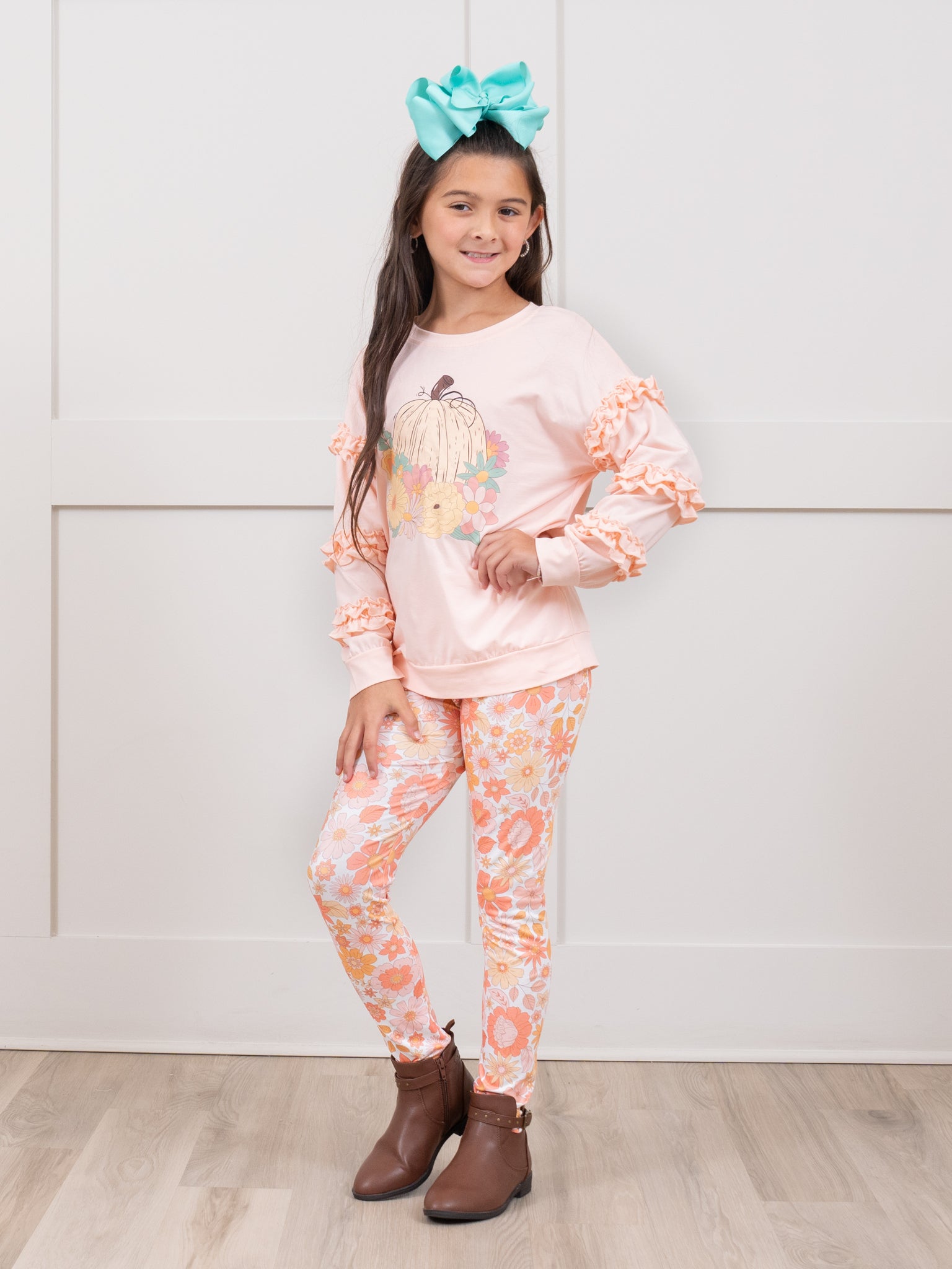 Peach Pumpkin Garden Ruffle Outfit - Marie Nicole Clothing