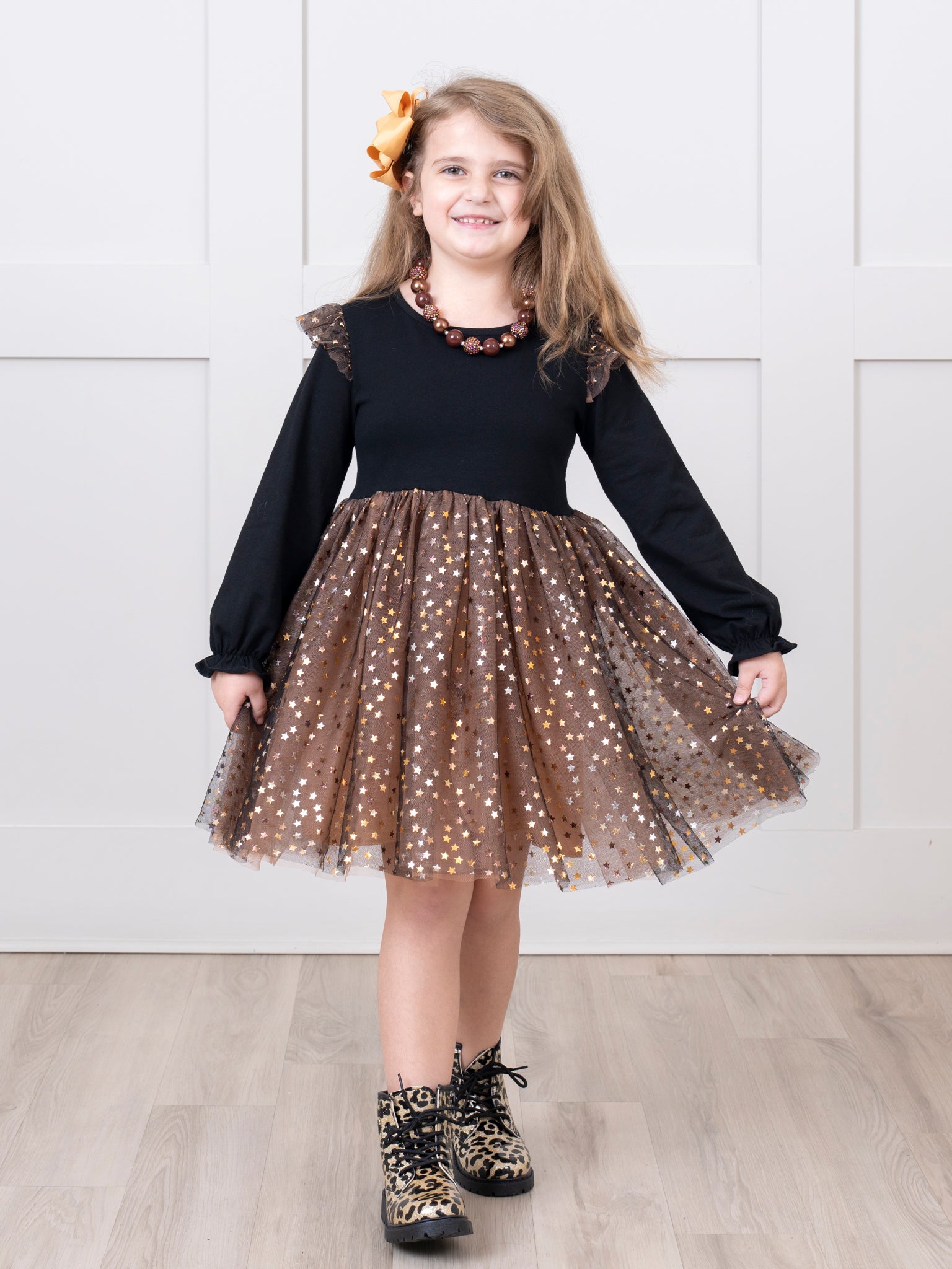 Black & Amber Sparkle Tulle Dress - Marie Nicole Clothing
