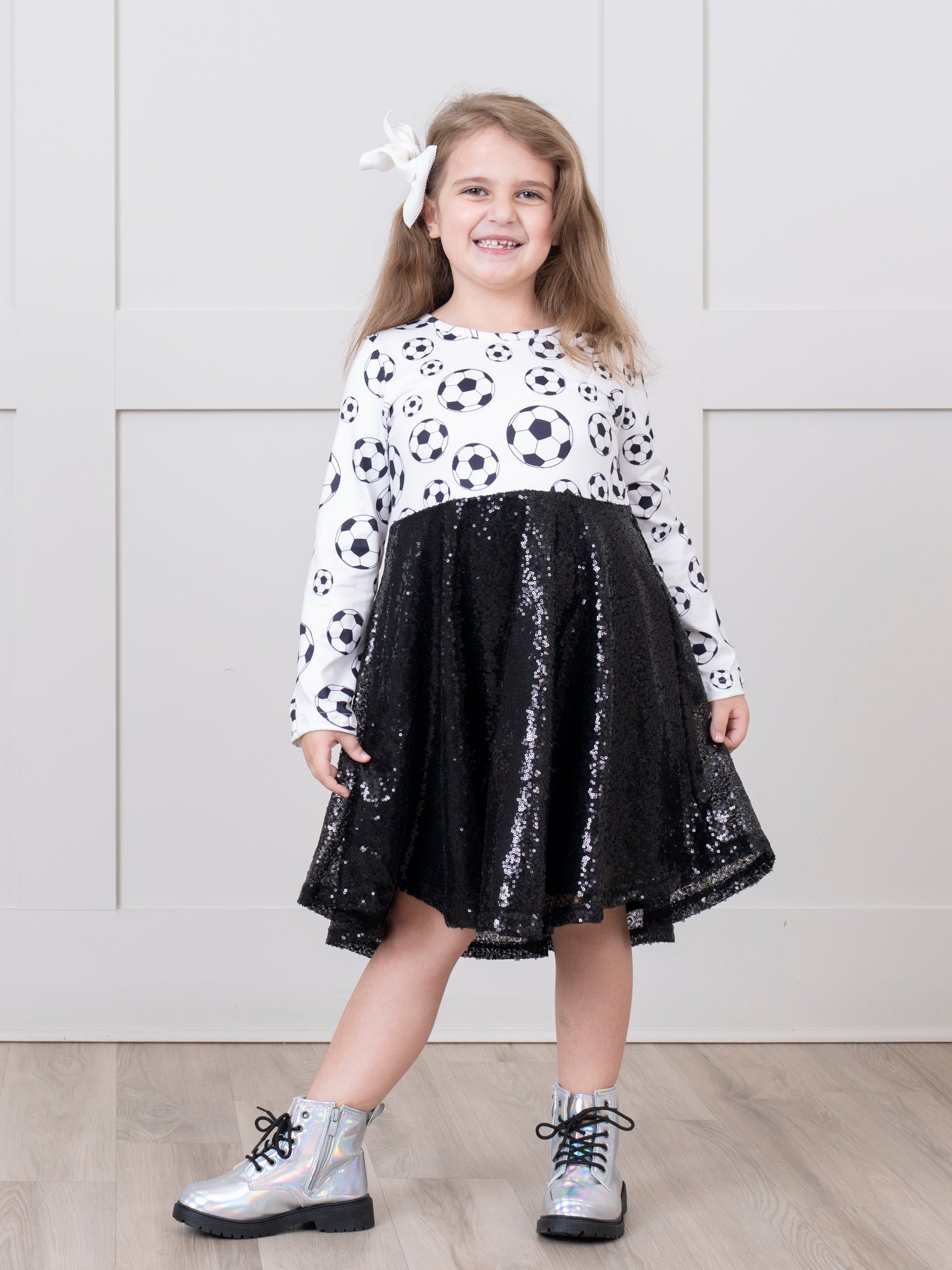 Black & White Soccer Sequin Dress - Marie Nicole Clothing