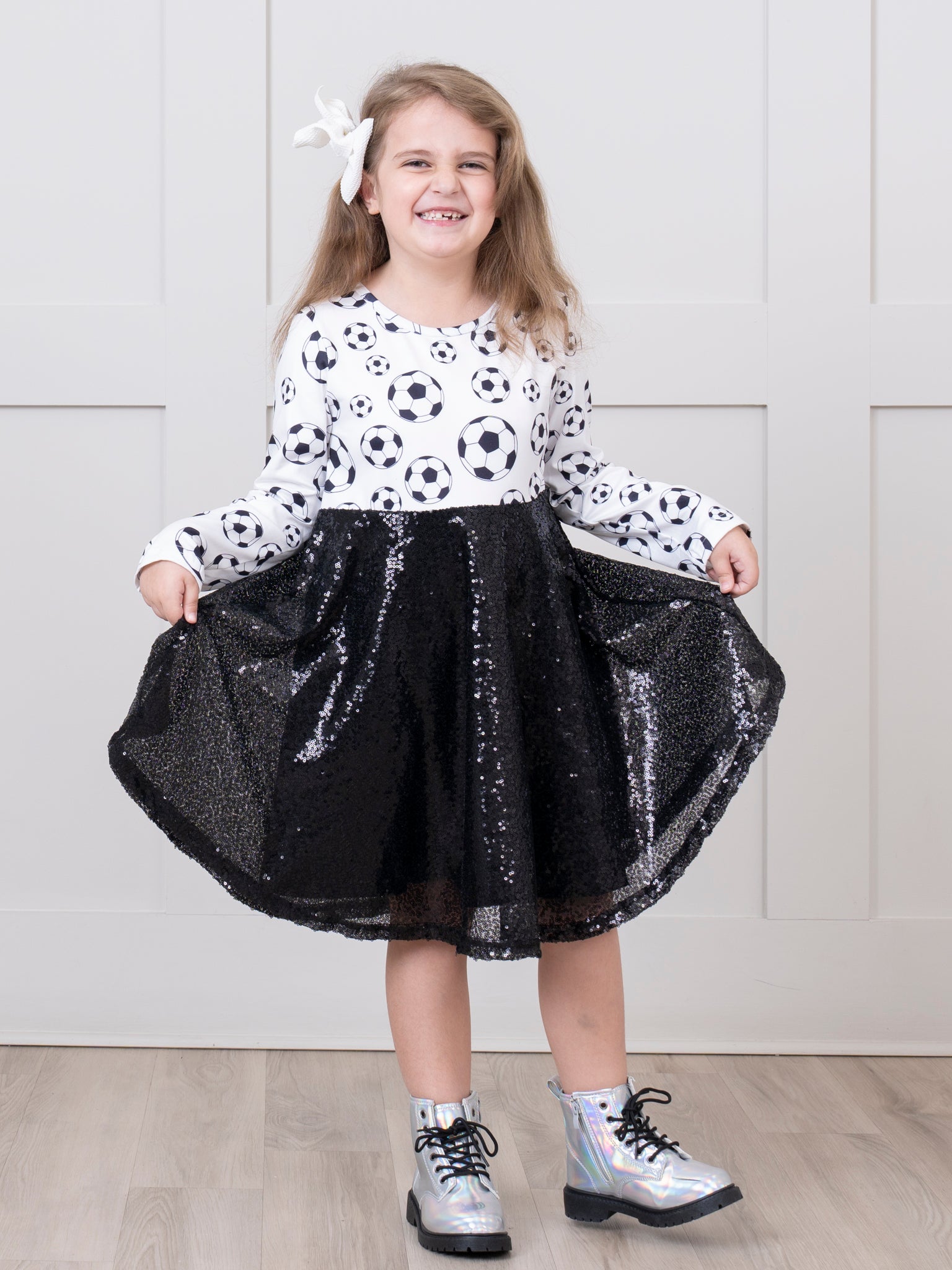 Black & White Soccer Sequin Dress - Marie Nicole Clothing