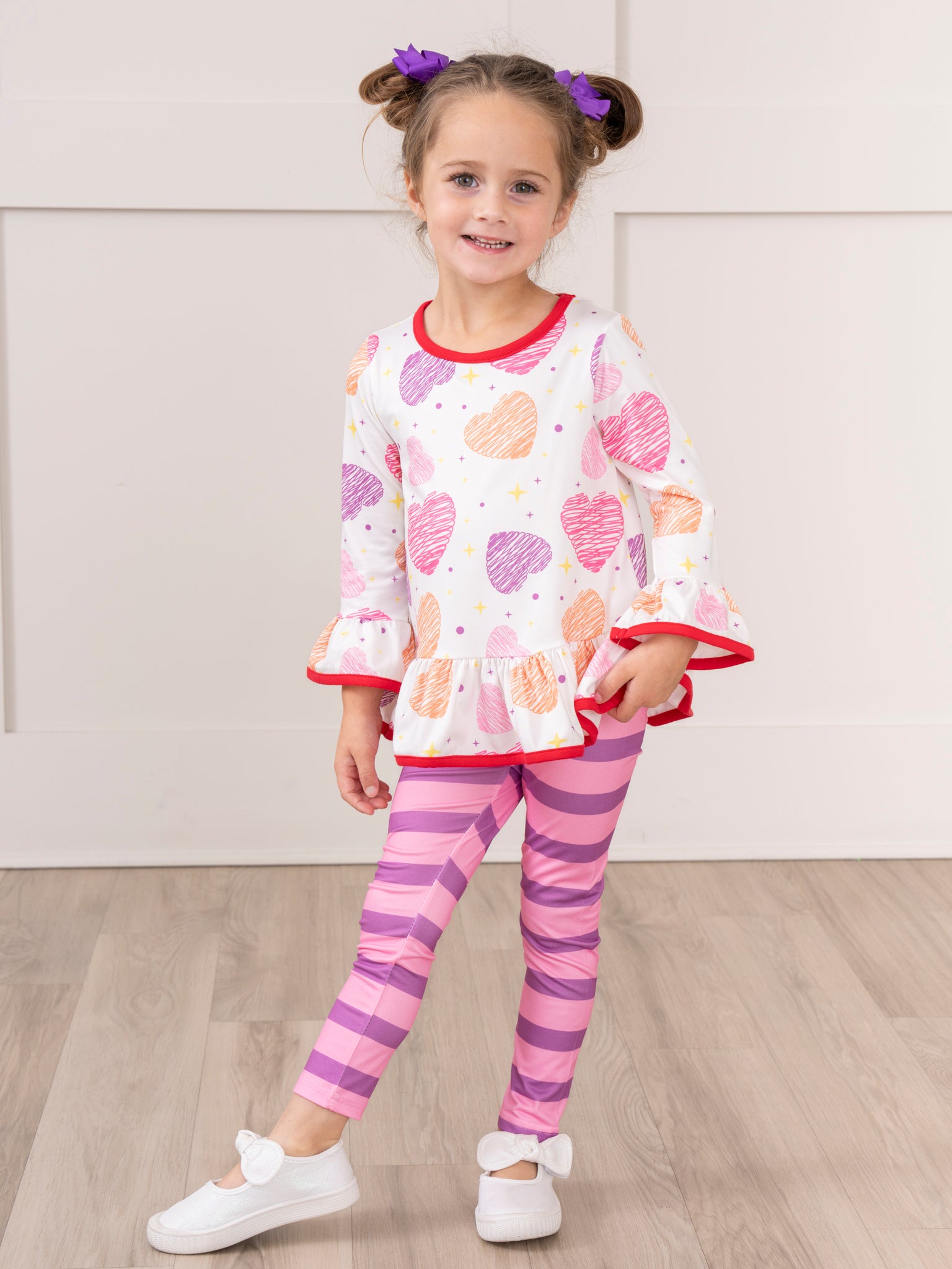 Red Trim Candy Hearts Ruffle Outfit - Marie Nicole Clothing