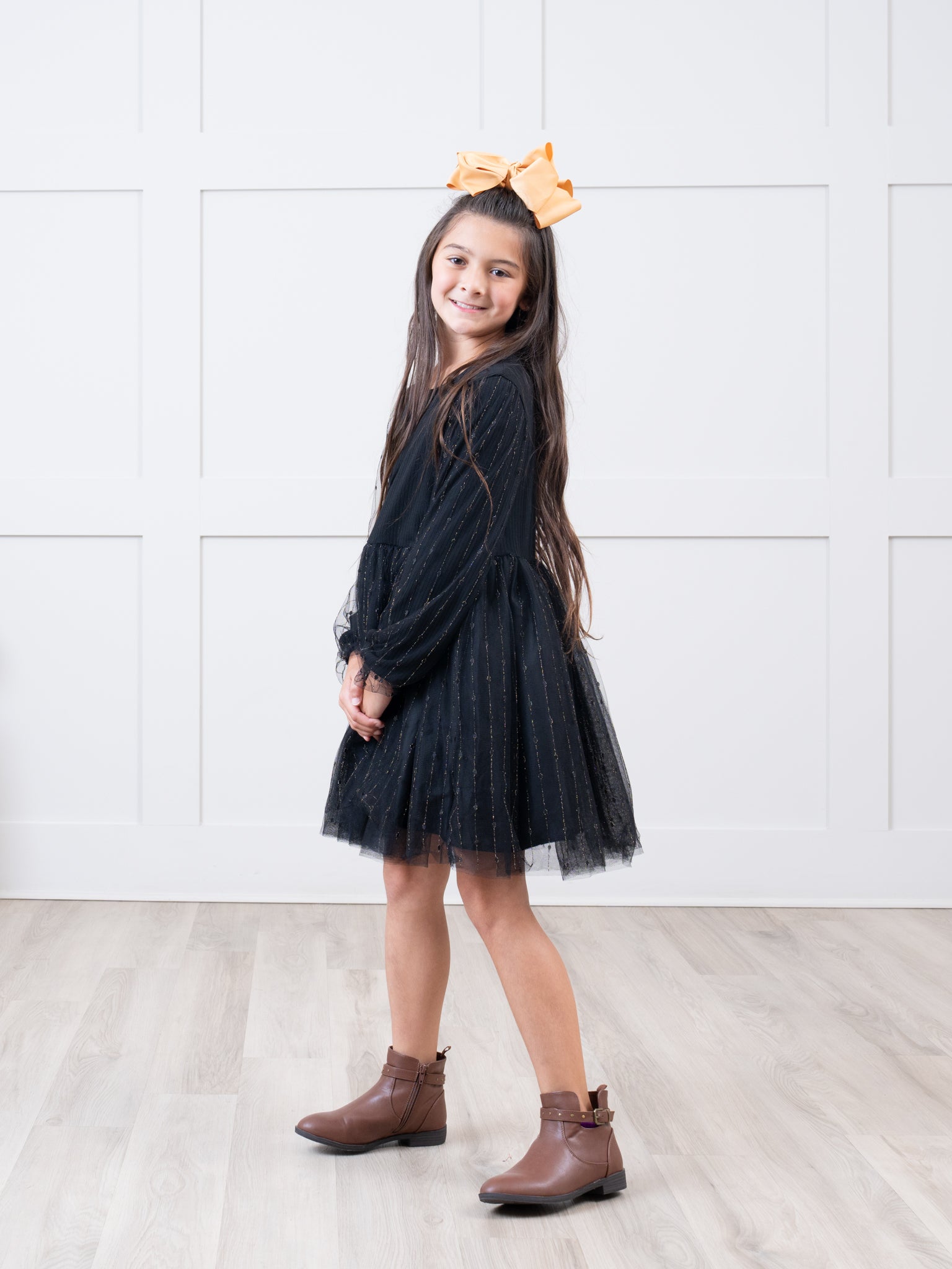 Black Ribbed Tulle Dress - Marie Nicole Clothing