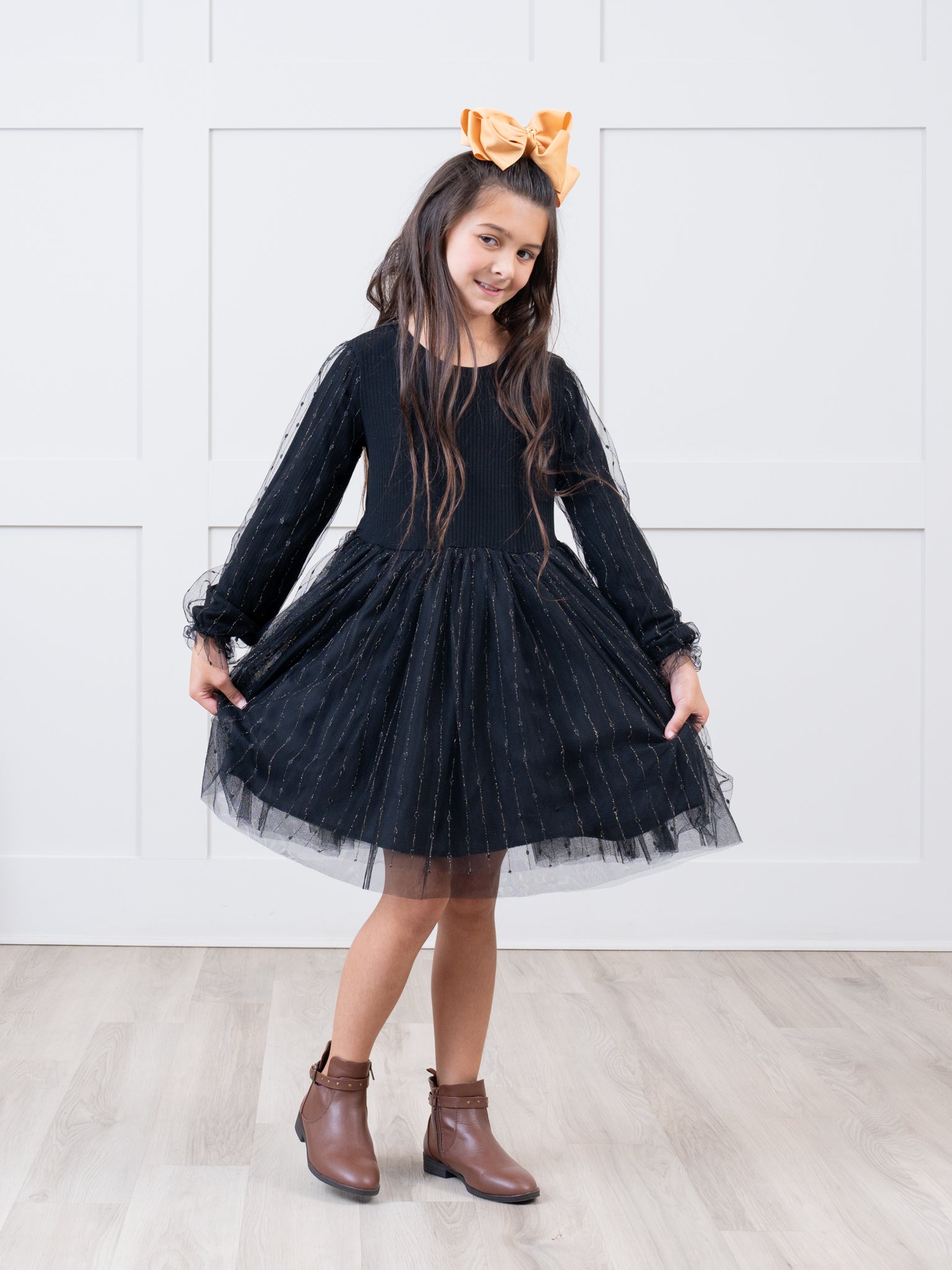 Black Ribbed Tulle Dress - Marie Nicole Clothing