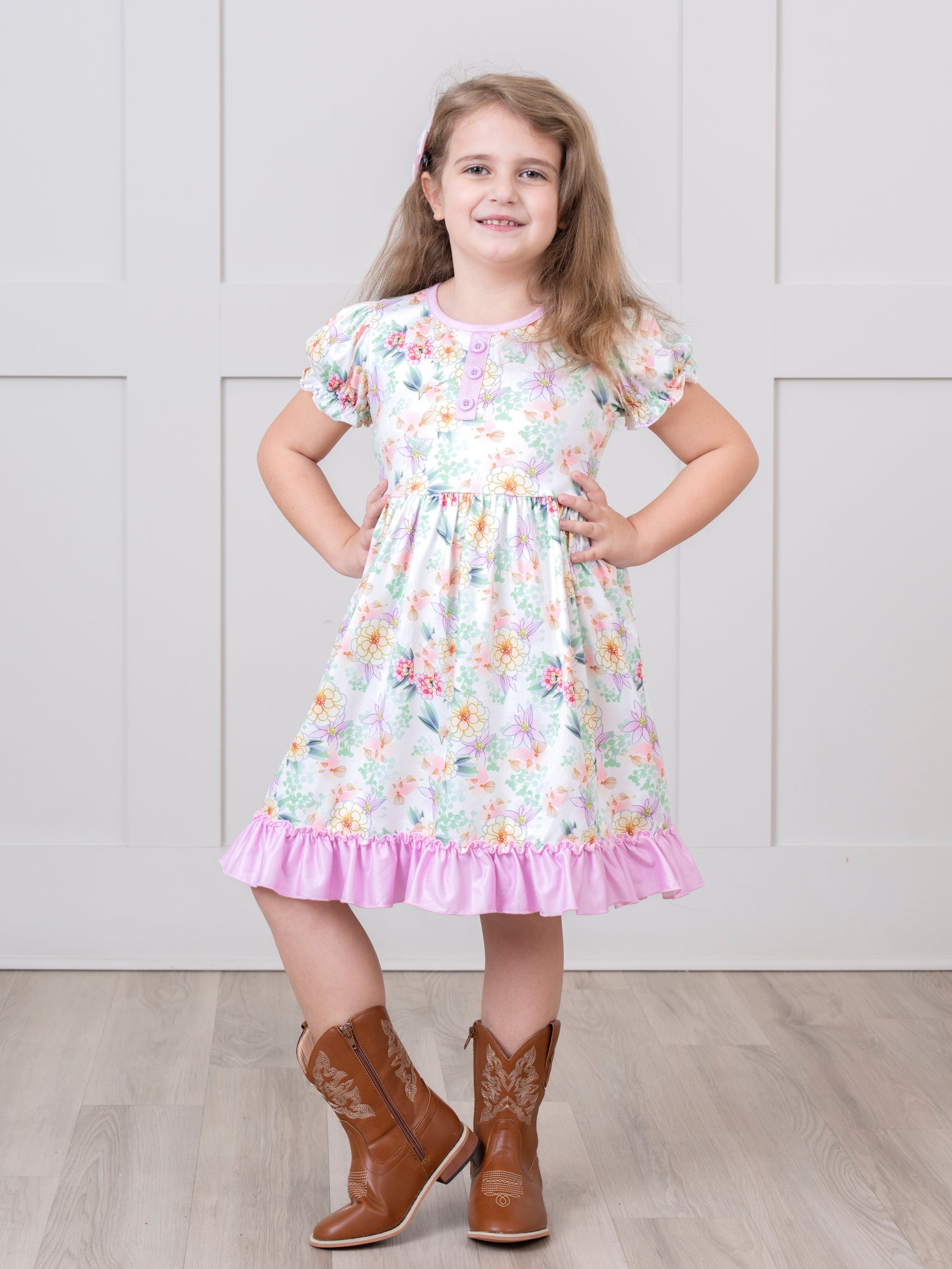 Watercolor Marigold Ruffle Dress - Marie Nicole Clothing