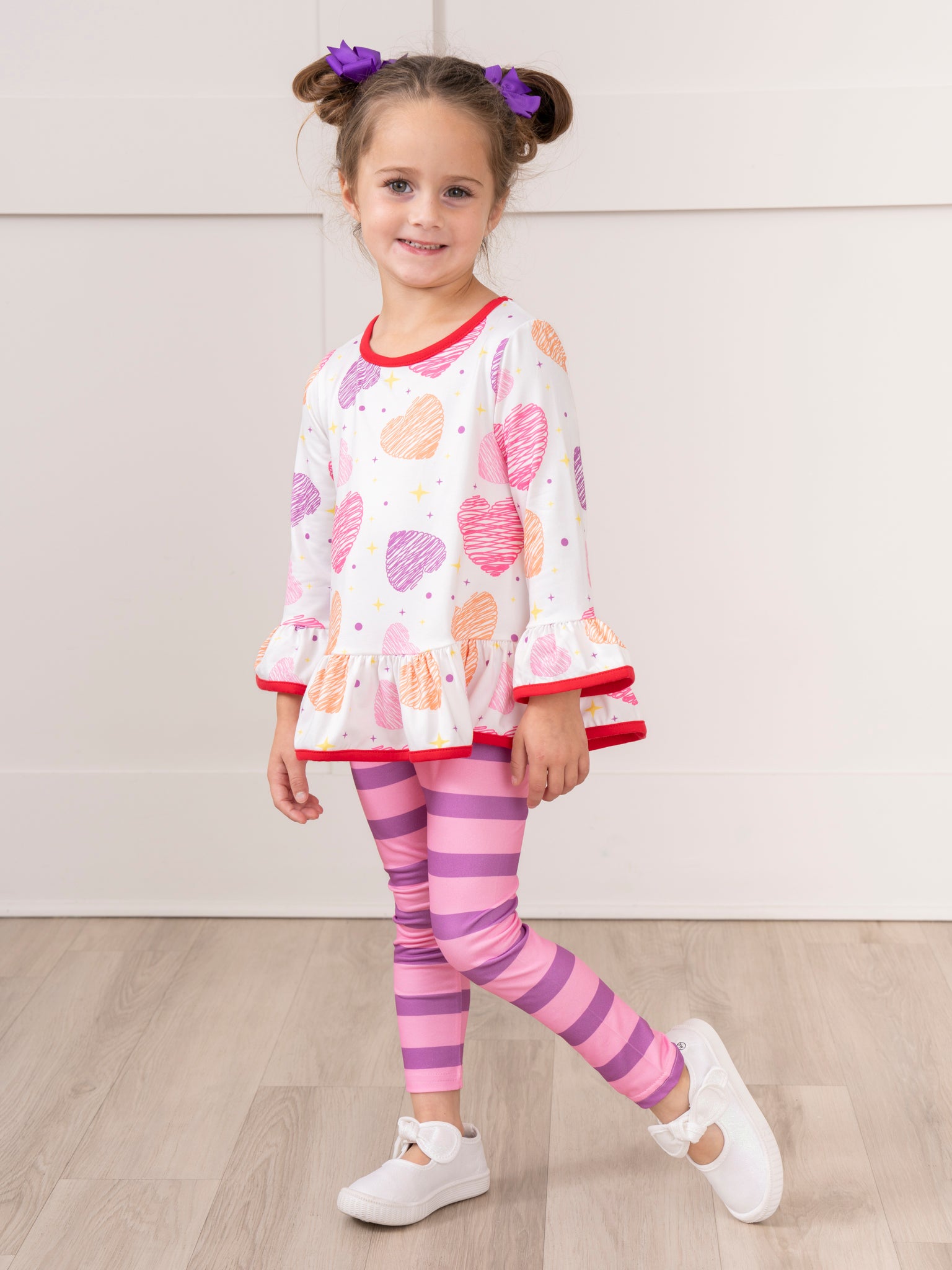 Red Trim Candy Hearts Ruffle Outfit - Marie Nicole Clothing