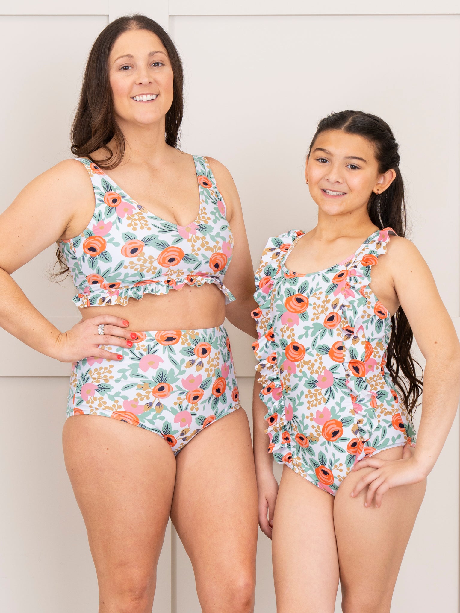 Mom & Me Orange Poppy Ruffle Swimsuit - Marie Nicole Clothing
