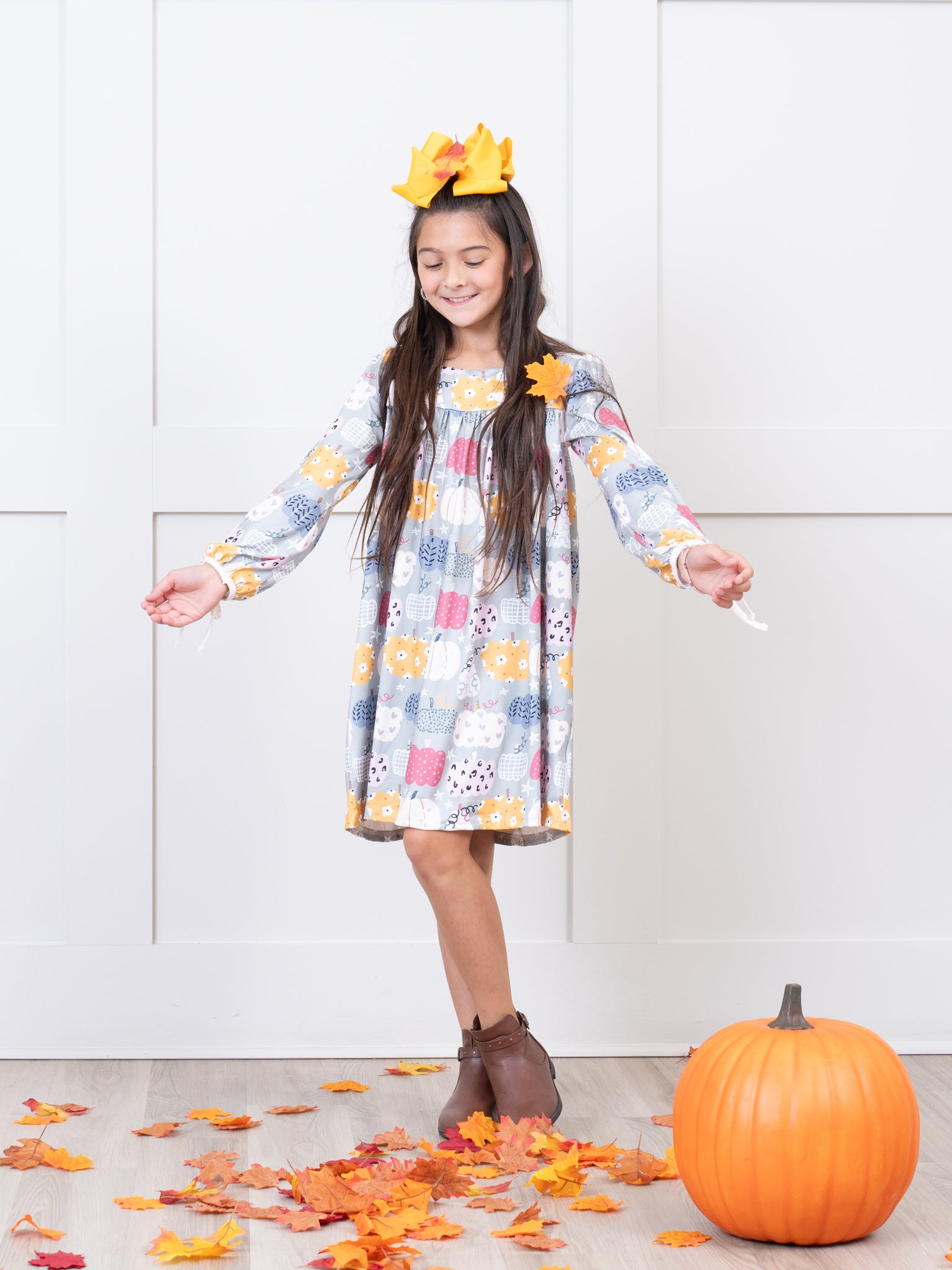 Sage Pumpkin Doodle Dress - Marie Nicole Clothing