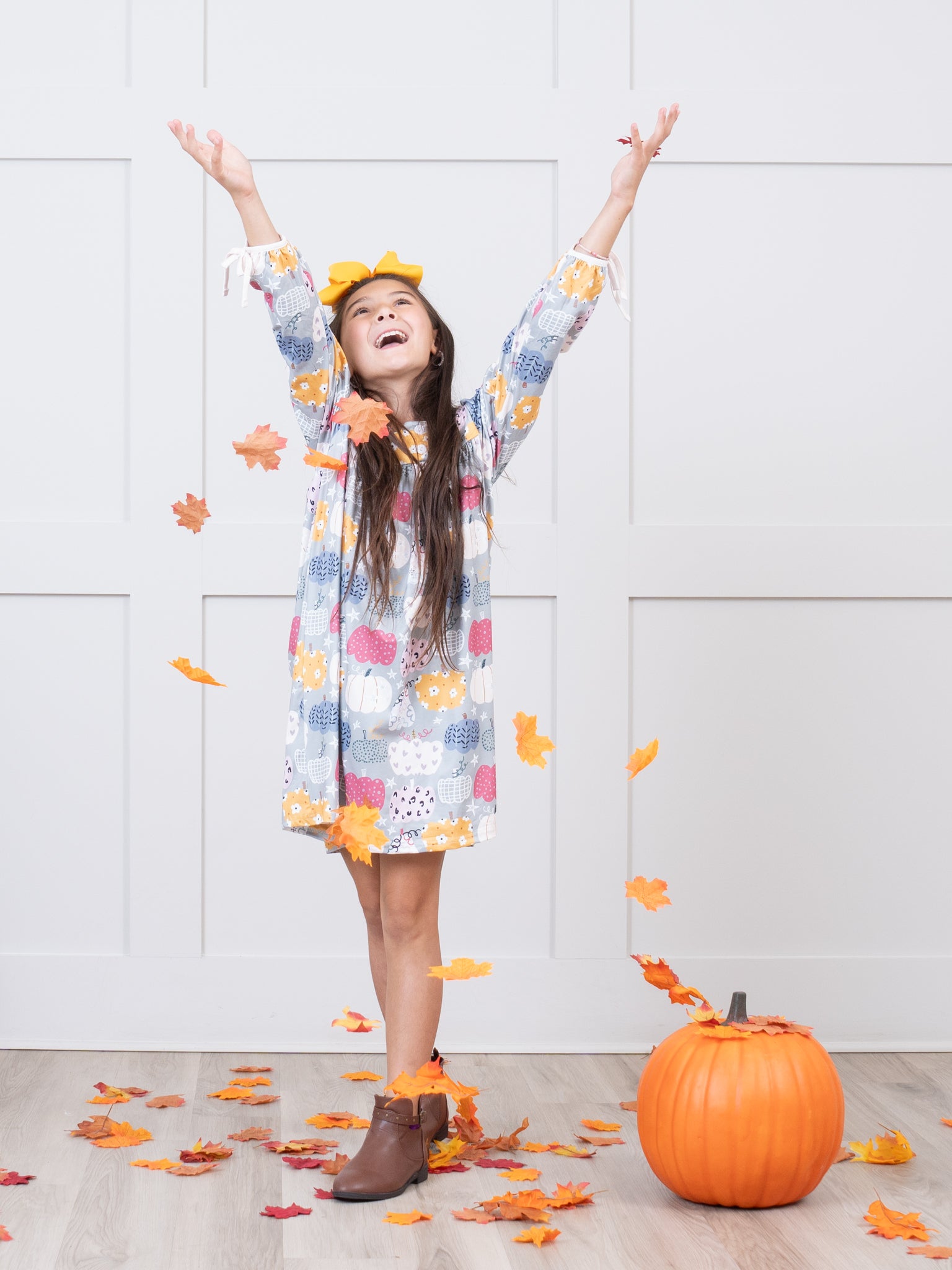Sage Pumpkin Doodle Dress - Marie Nicole Clothing