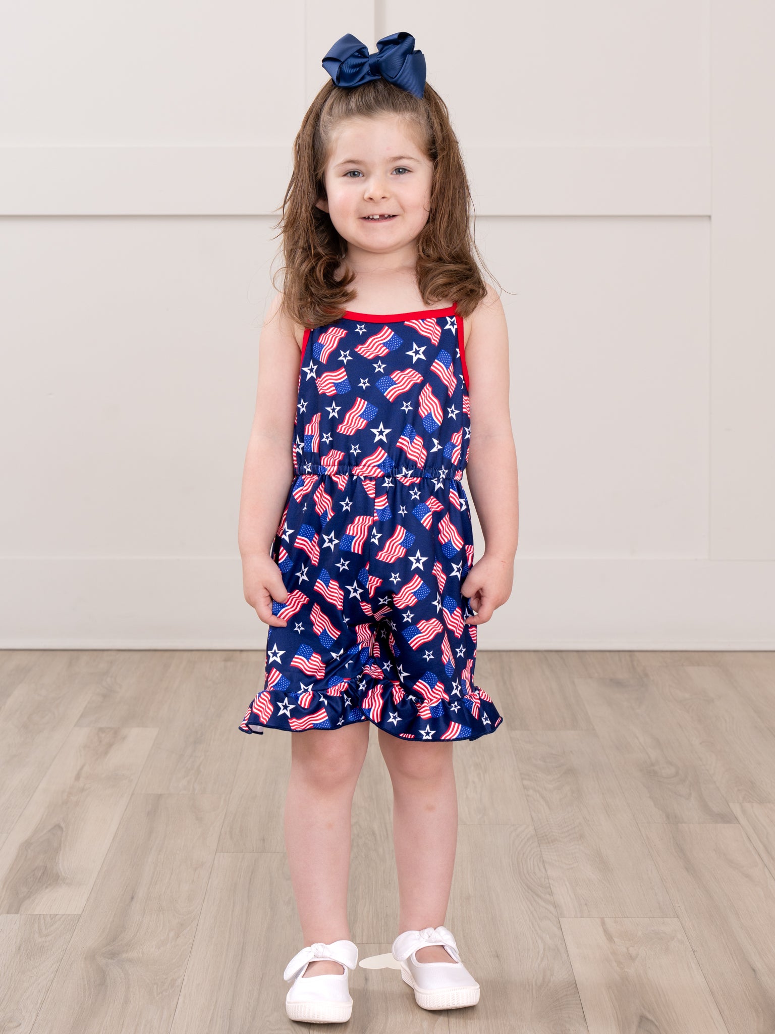 Little Patriot Flag Ruffle Jumpsuit - Marie Nicole Clothing
