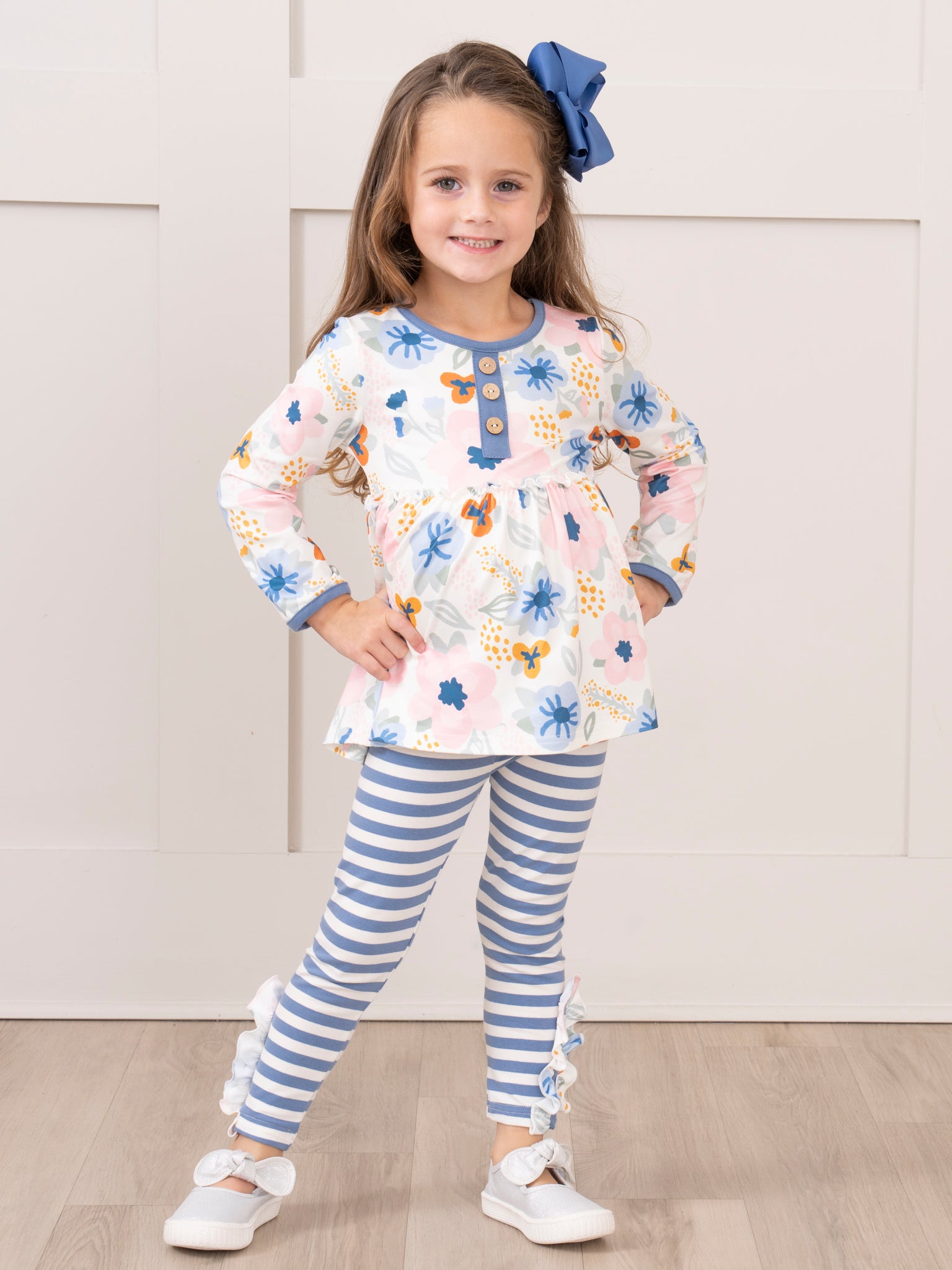 Blue & Pink Floral Watercolor Outfit - Marie Nicole Clothing