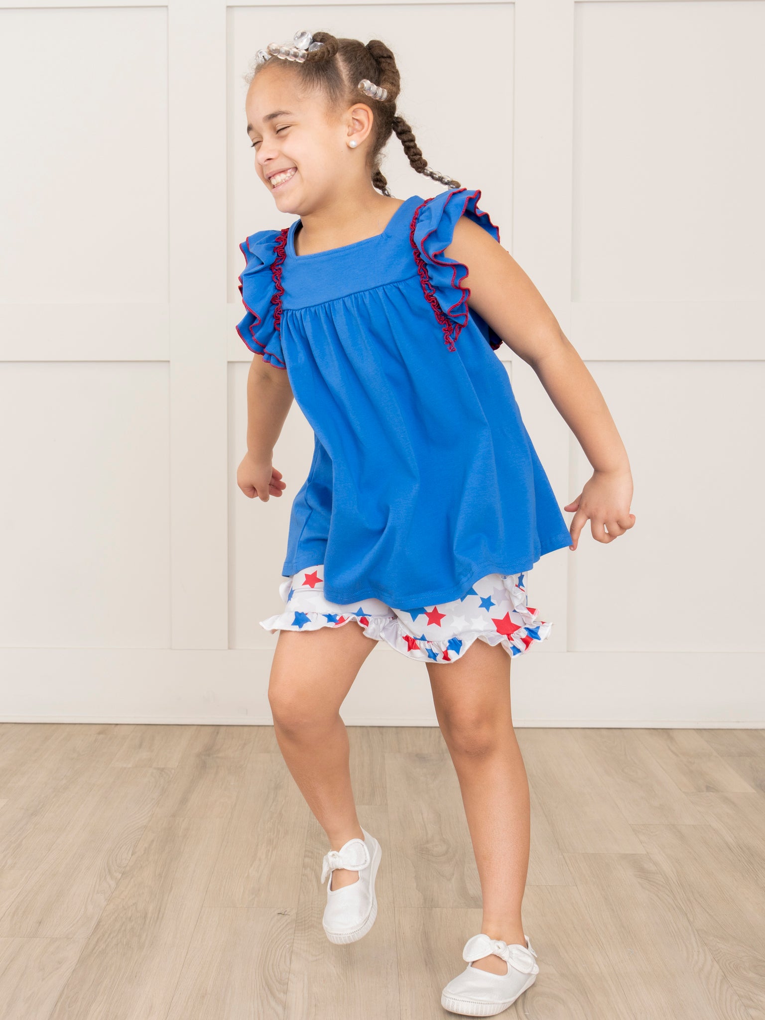 Blue & White Liberty Stars Ruffle Outfit - Marie Nicole Clothing