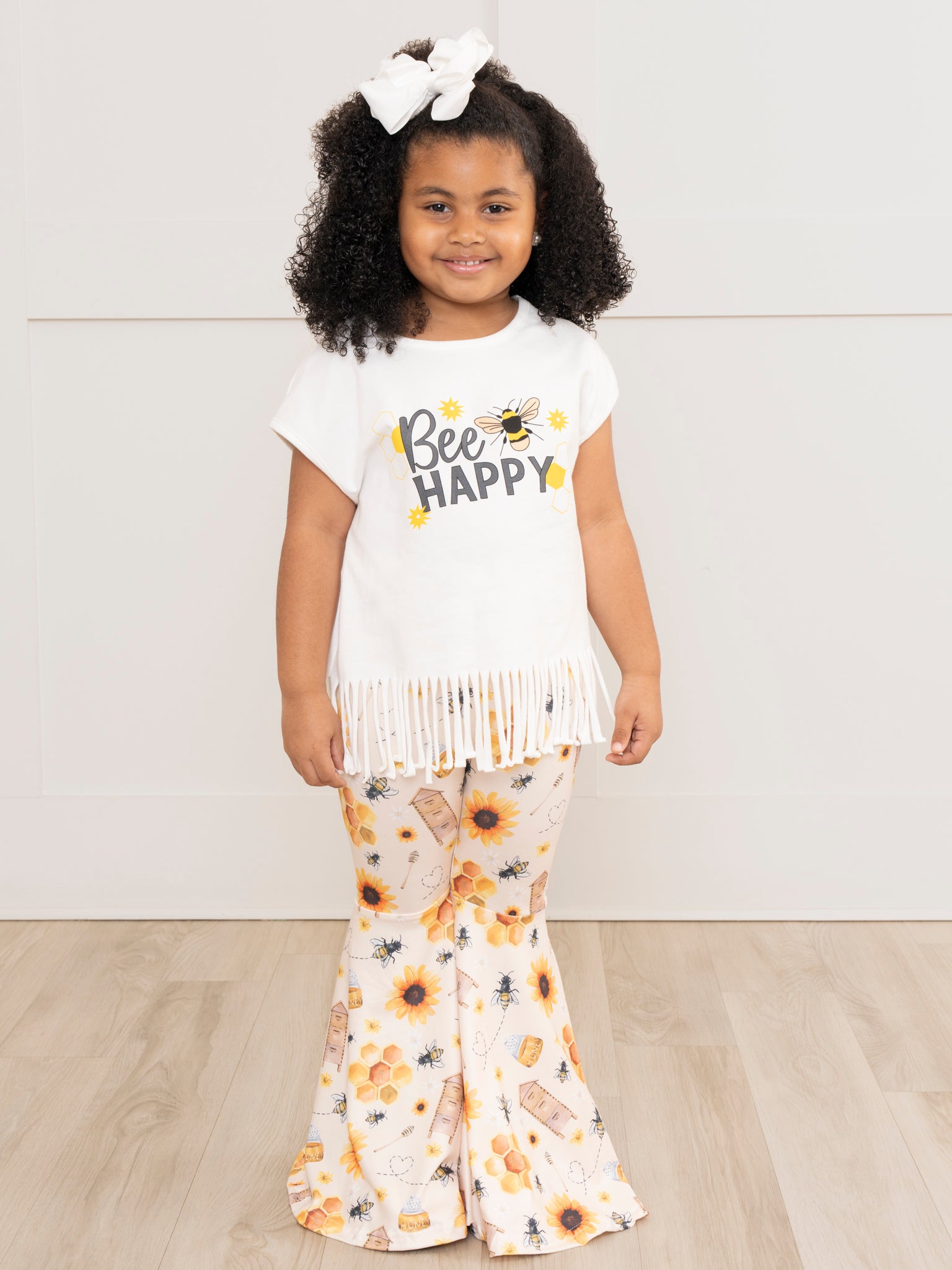"Bee Happy" Sunflower Fringe Bell Bottoms Outfit - Marie Nicole Clothing