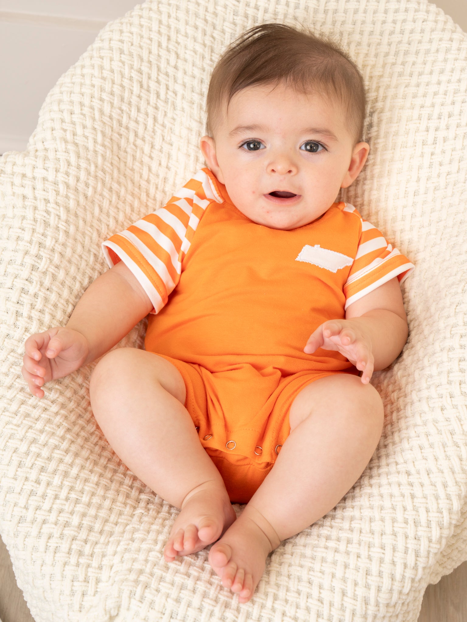 TN Orange Striped Romper - Marie Nicole Clothing