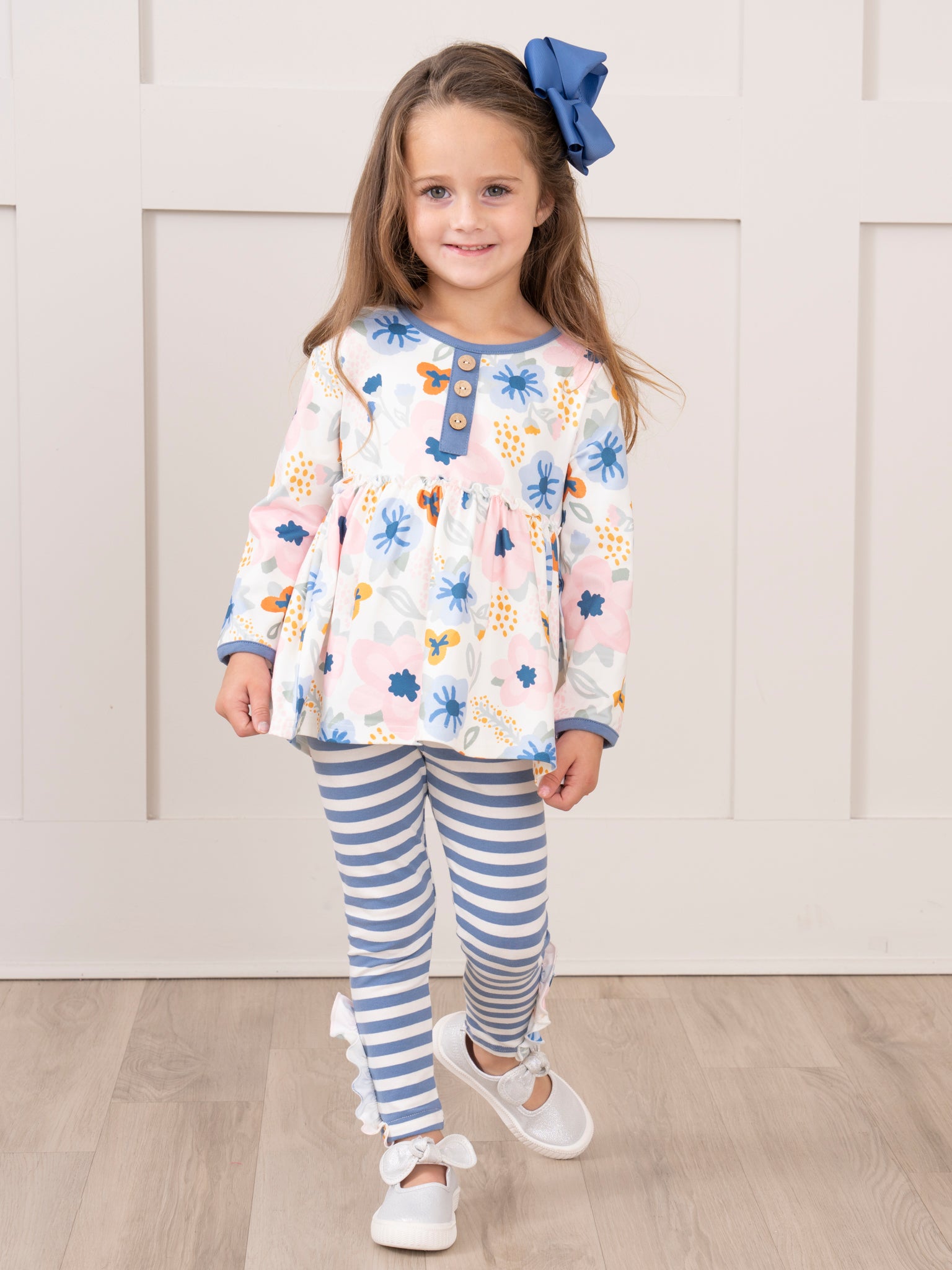Blue & Pink Floral Watercolor Outfit - Marie Nicole Clothing