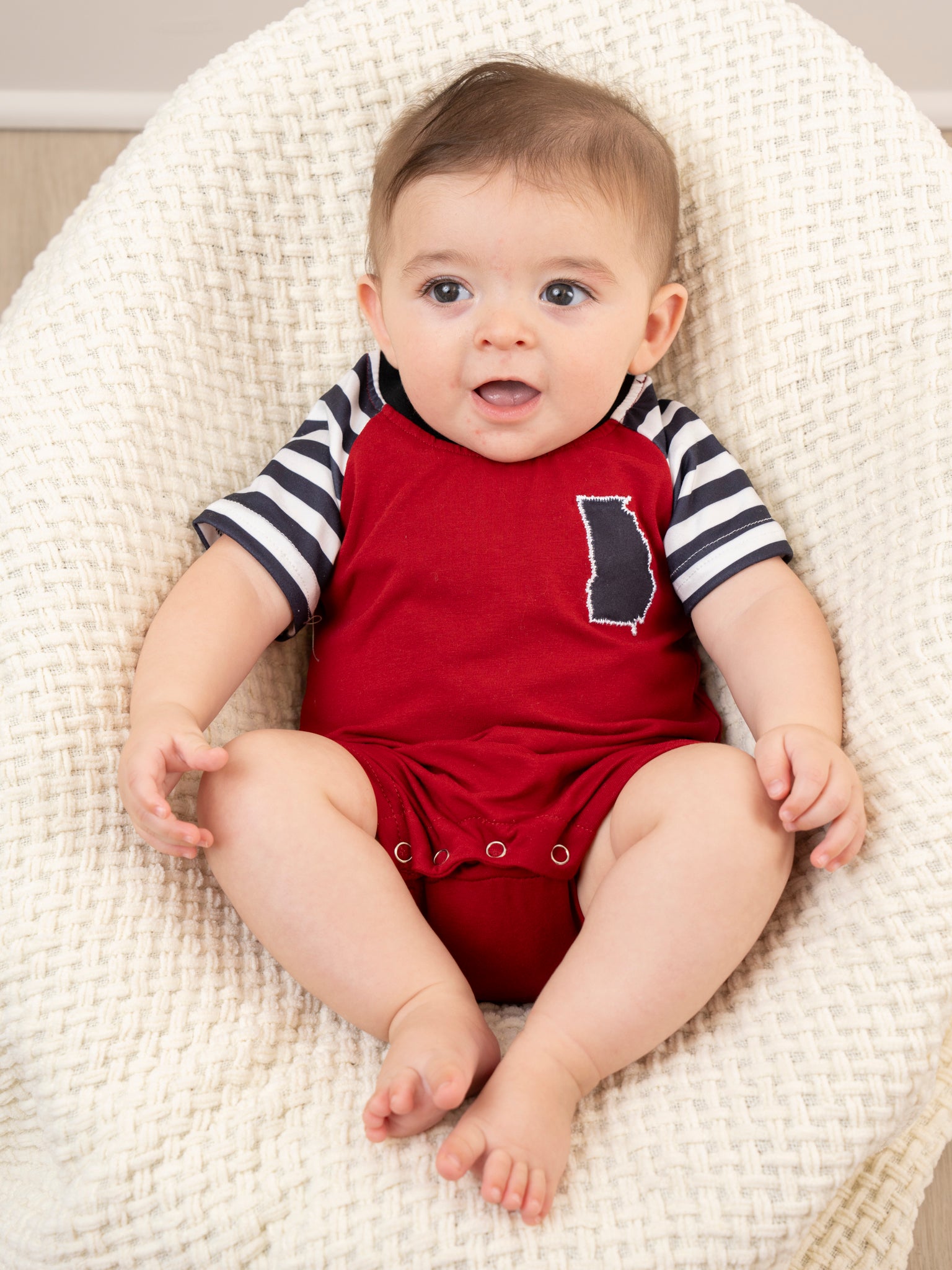 GA Red Striped Romper - Marie Nicole Clothing