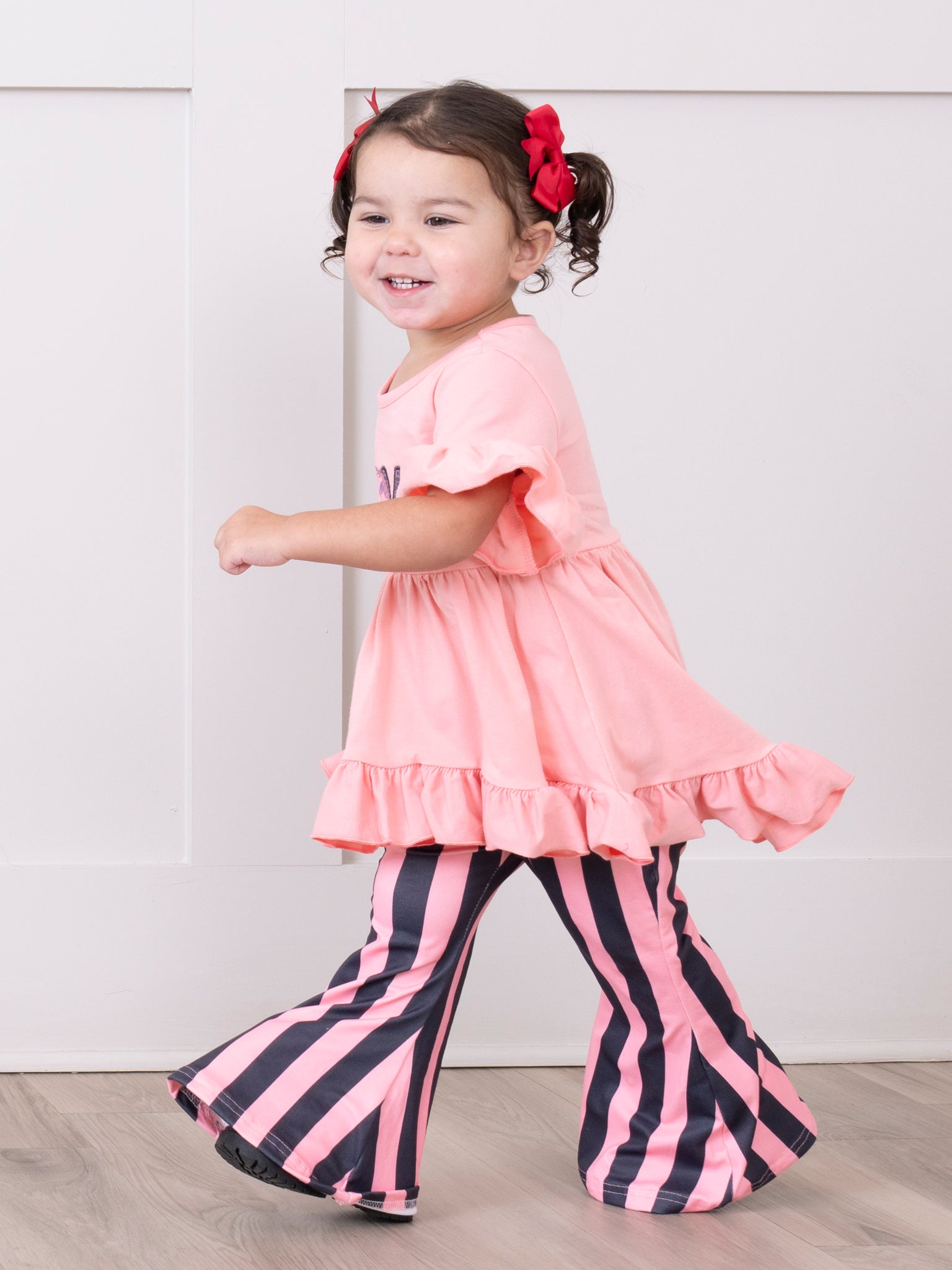 Coral Stripes "Love" Bell Bottom Outfit - Marie Nicole Clothing