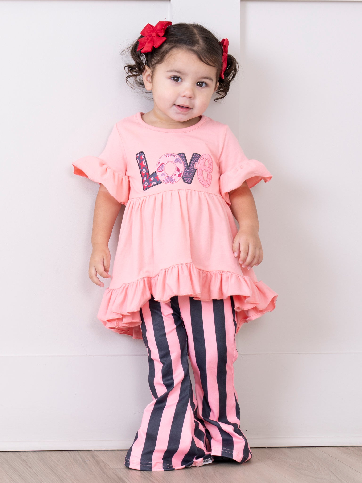 Coral Stripes "Love" Bell Bottom Outfit - Marie Nicole Clothing