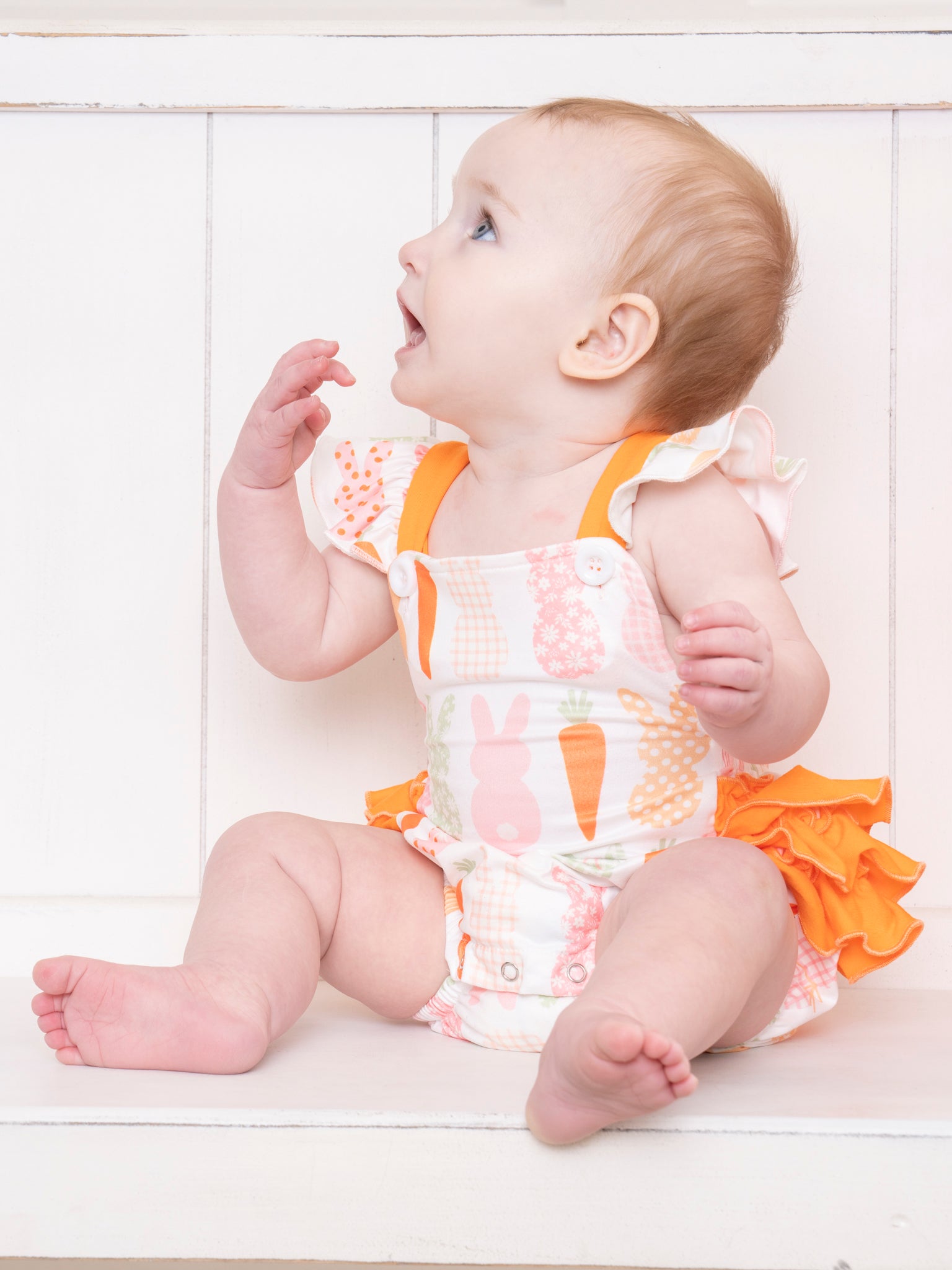 Orange Bunny Party Ruffle Bubble Romper - Marie Nicole Clothing
