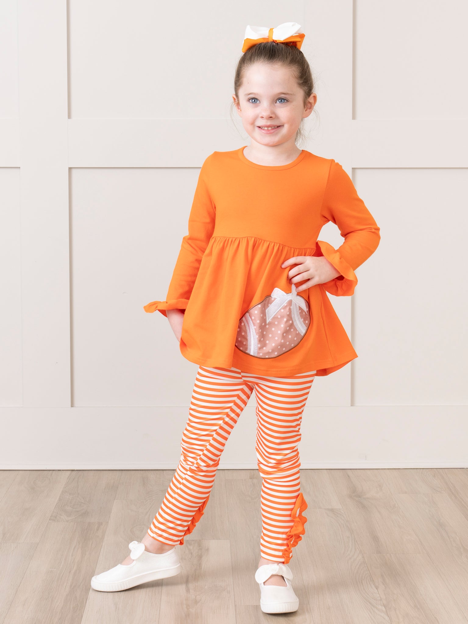 Orange Embroidered Football Ruffle Outfit - Marie Nicole Clothing
