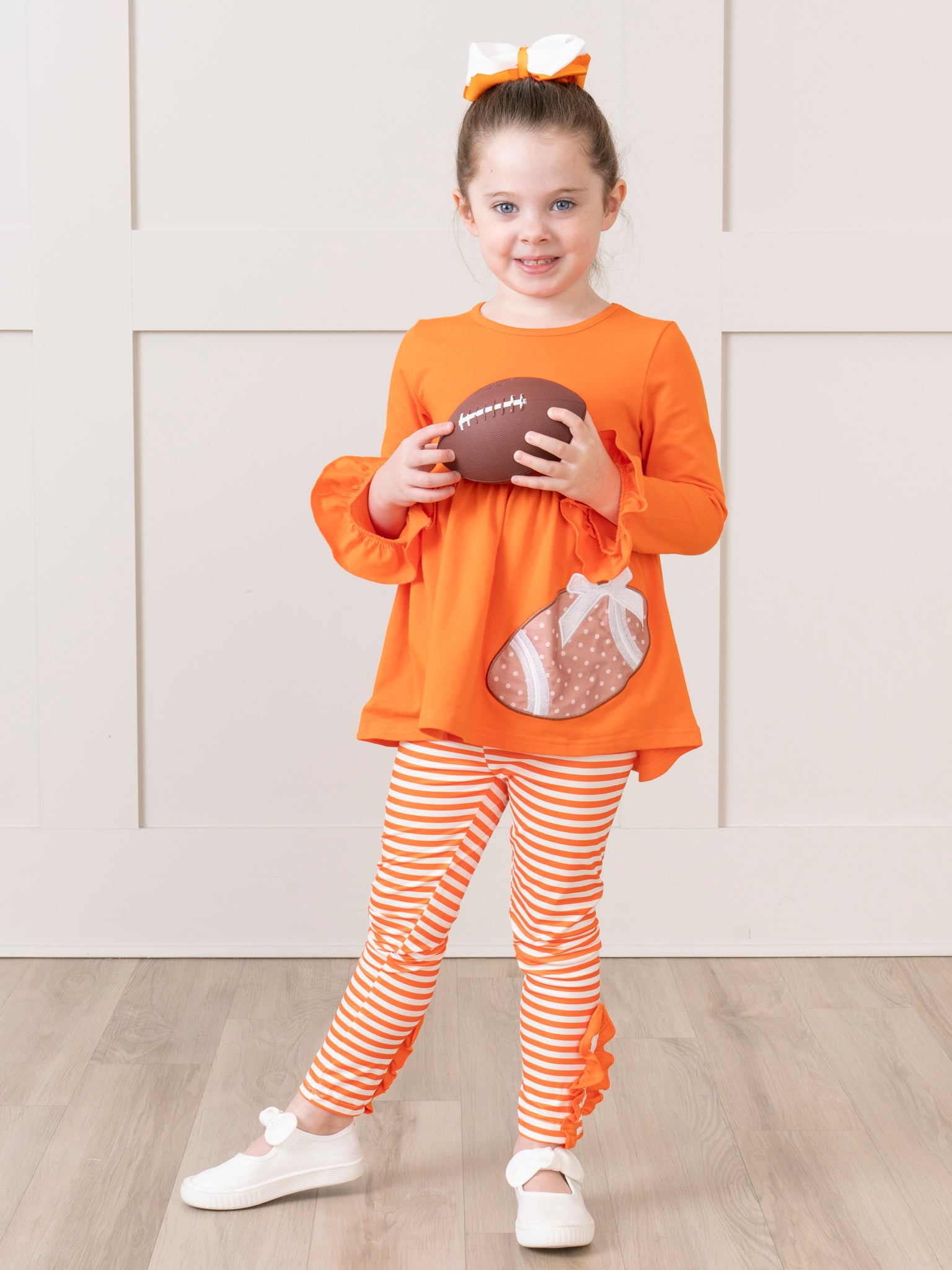 Orange Embroidered Football Ruffle Outfit - Marie Nicole Clothing