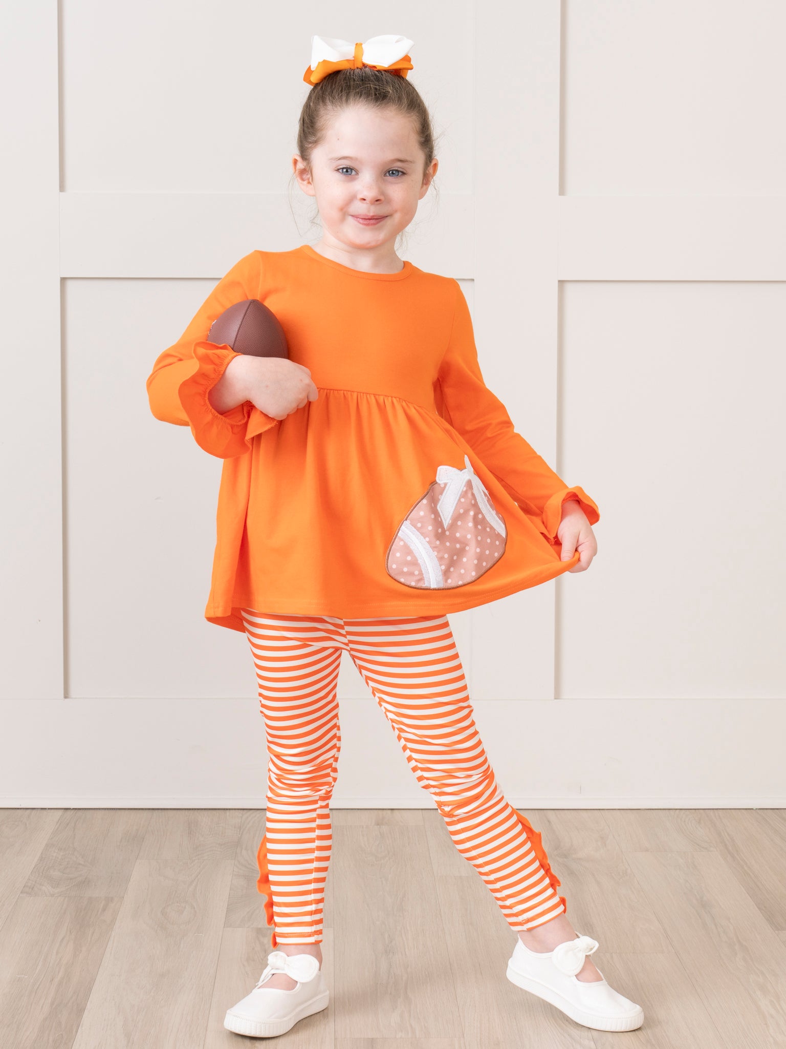 Orange Embroidered Football Ruffle Outfit - Marie Nicole Clothing