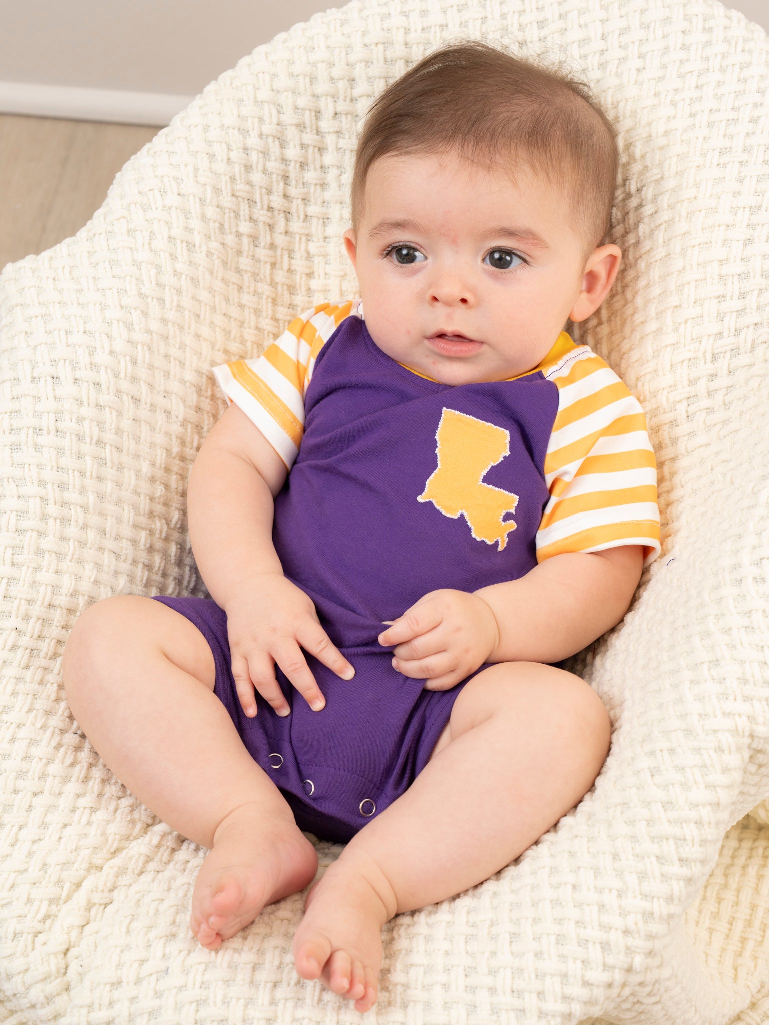 LA Purple Striped Romper - Marie Nicole Clothing