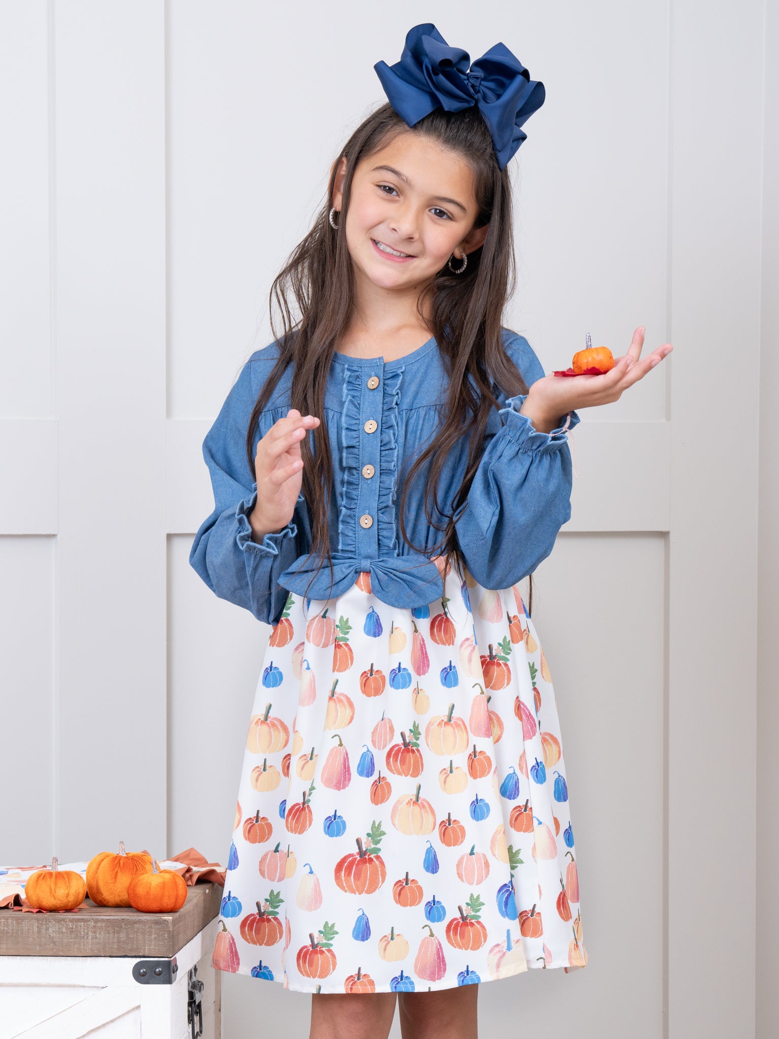 Party Pumpkins Chambray Dress - Marie Nicole Clothing