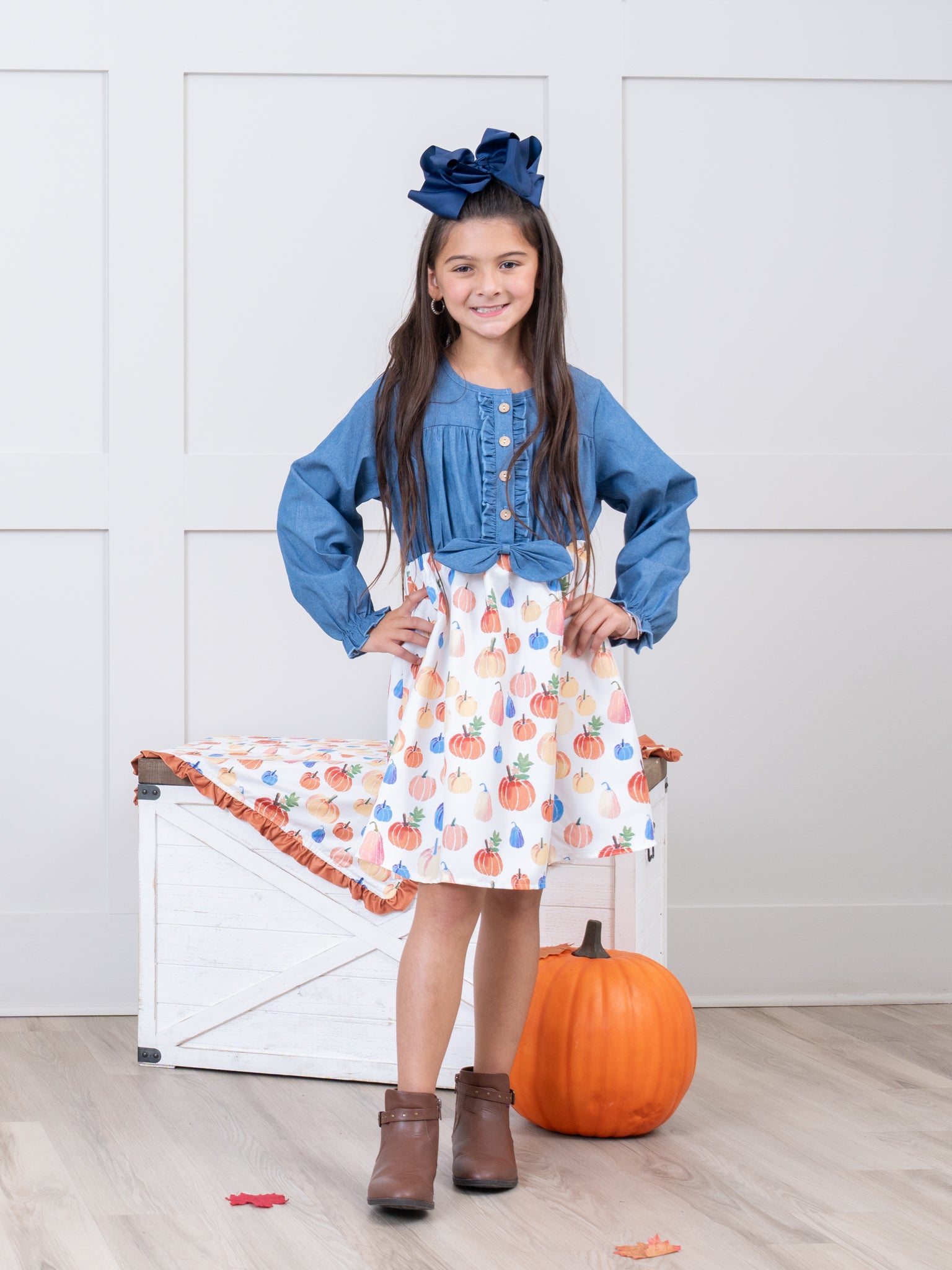 Party Pumpkins Chambray Dress - Marie Nicole Clothing