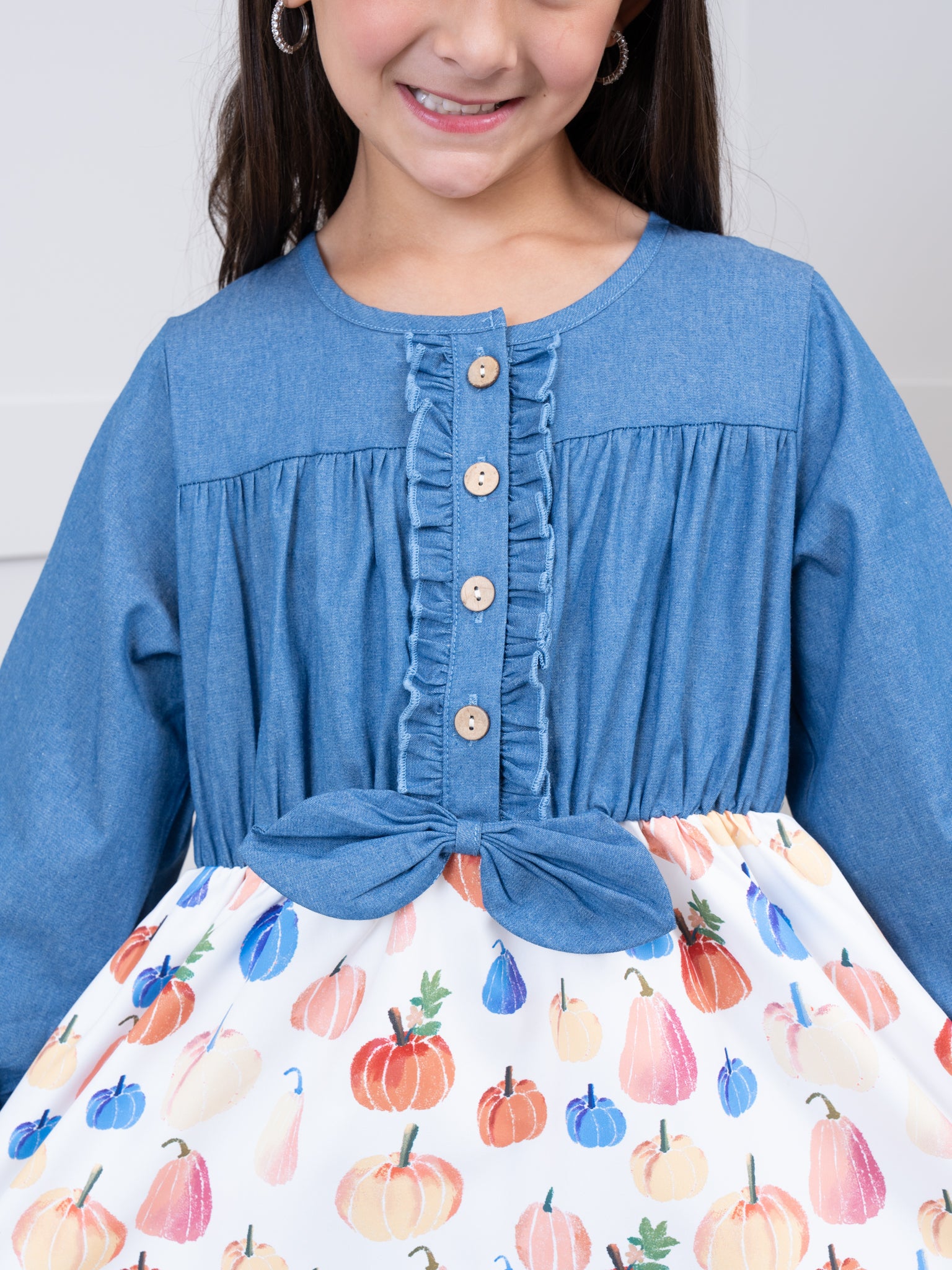 Party Pumpkins Chambray Dress - Marie Nicole Clothing