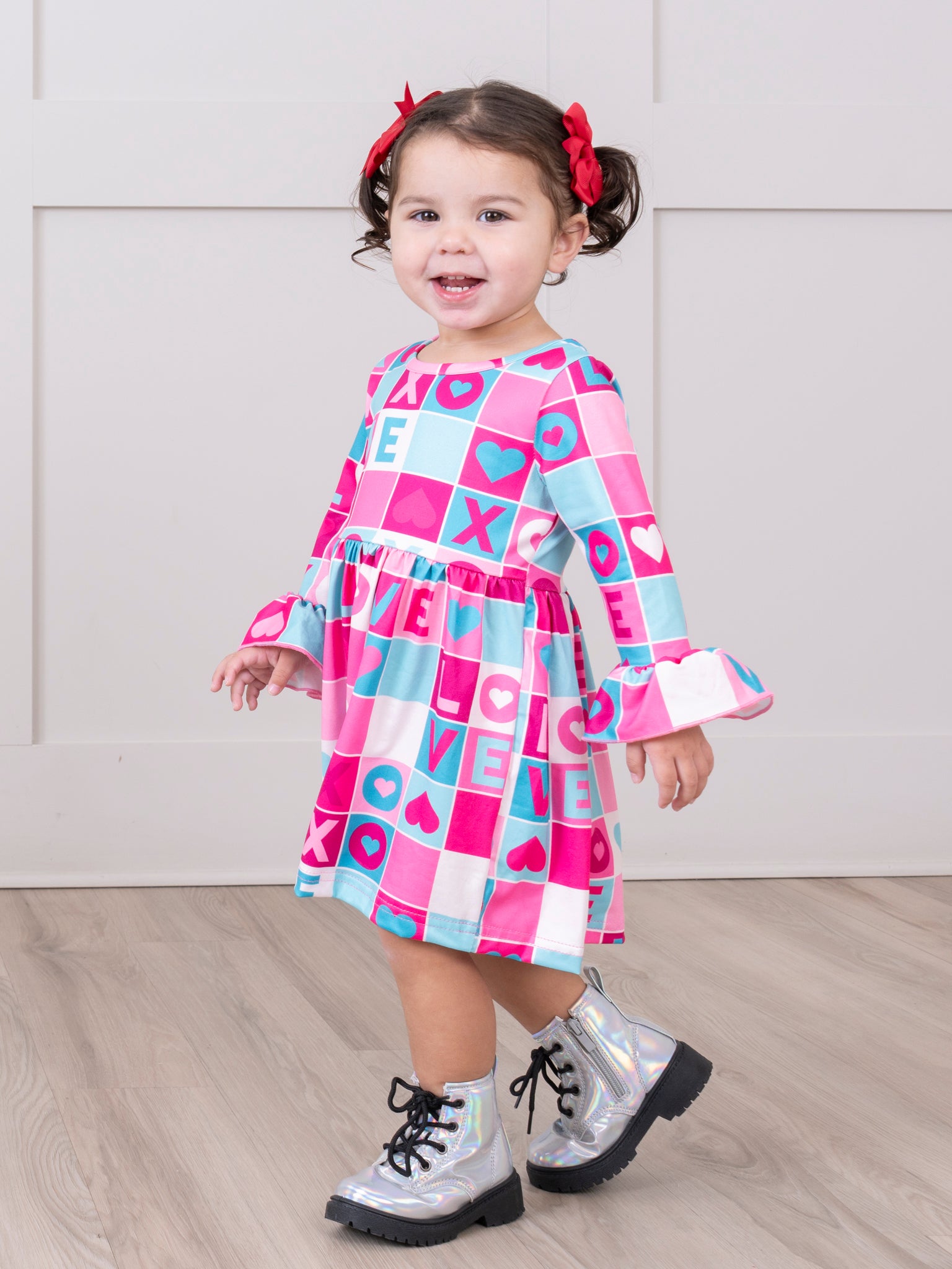 Pink XOXO Valentine Party Bell Sleeve Dress - Marie Nicole Clothing