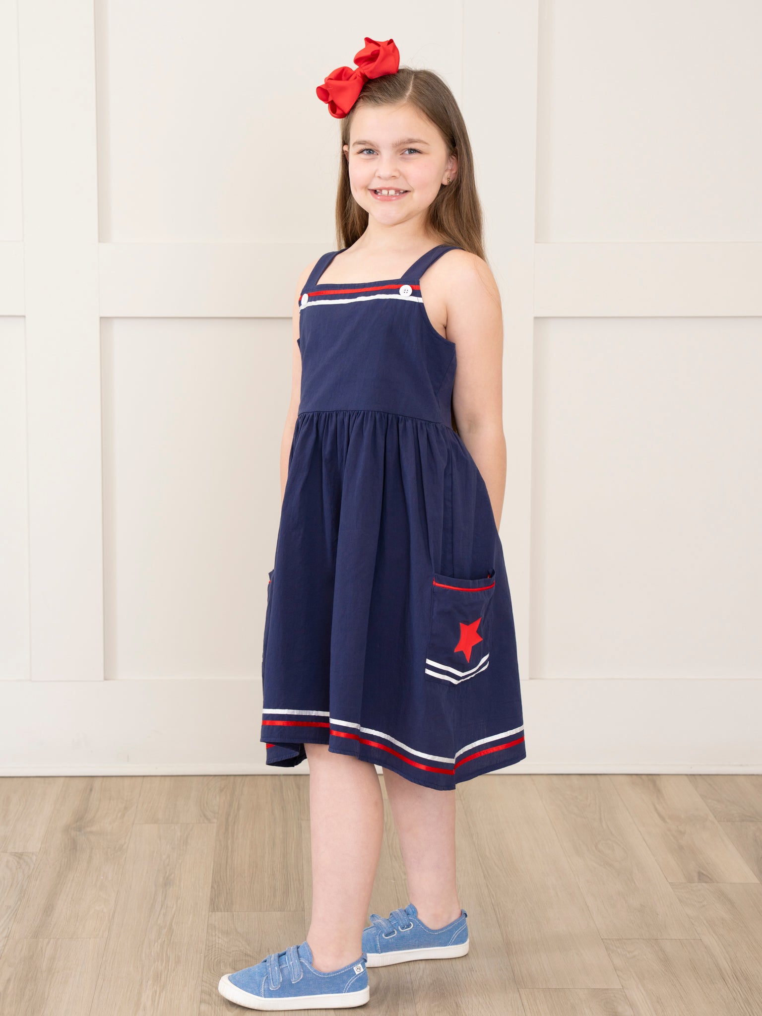 Navy Star Spangled Pocket Dress - Marie Nicole Clothing