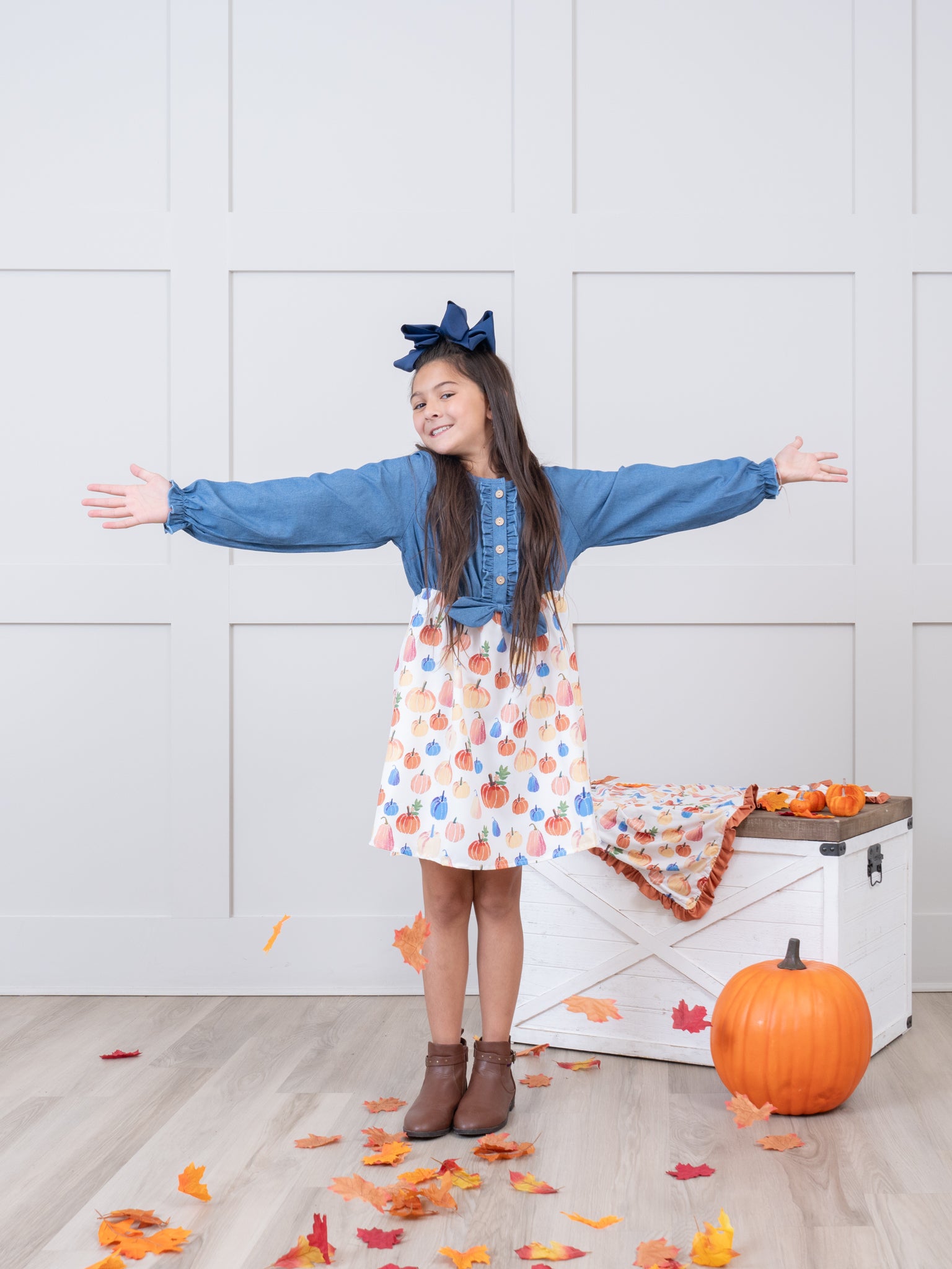 Party Pumpkins Chambray Dress - Marie Nicole Clothing