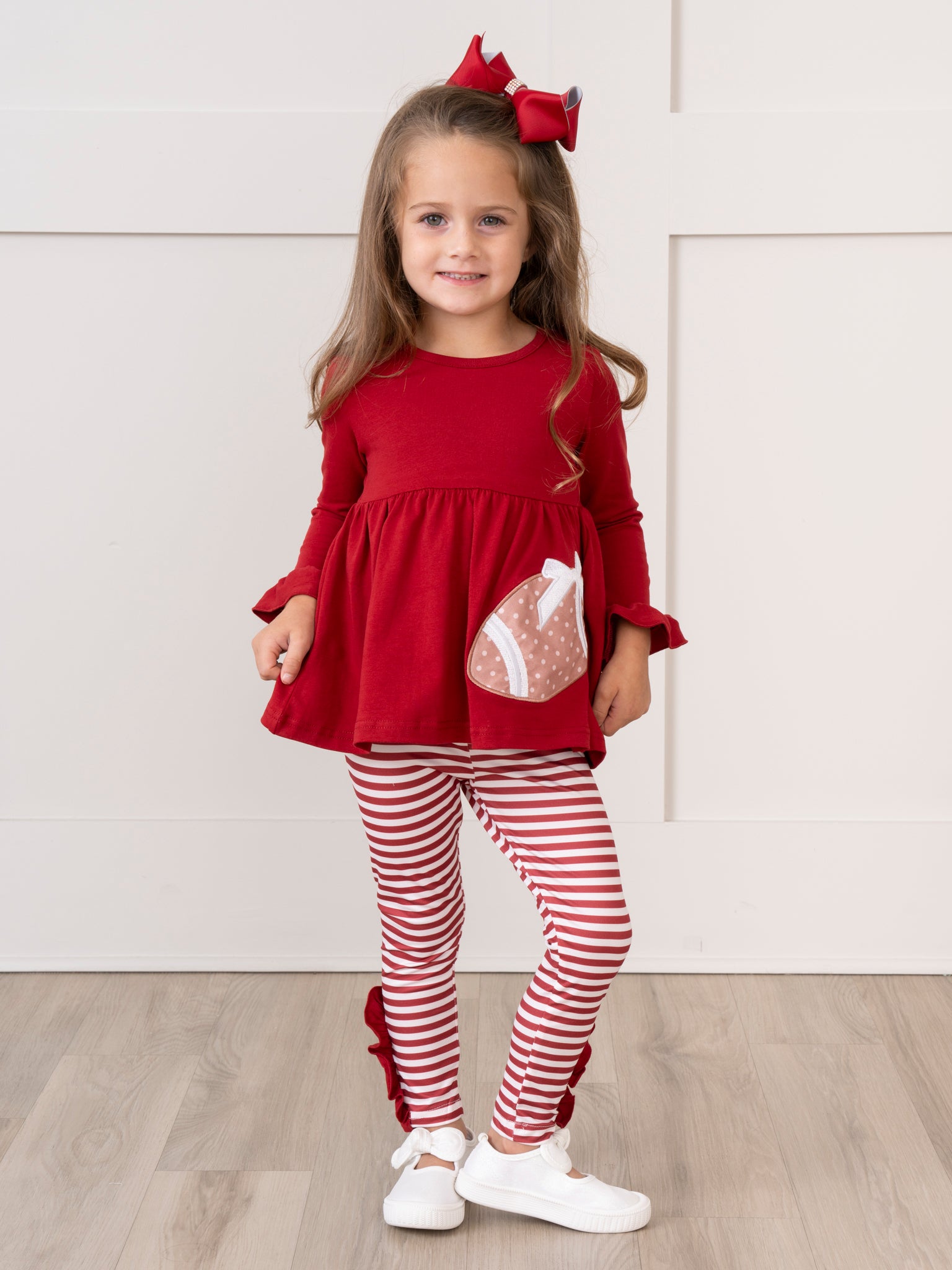 Burgundy Embroidered Football Ruffle Outfit - Marie Nicole Clothing