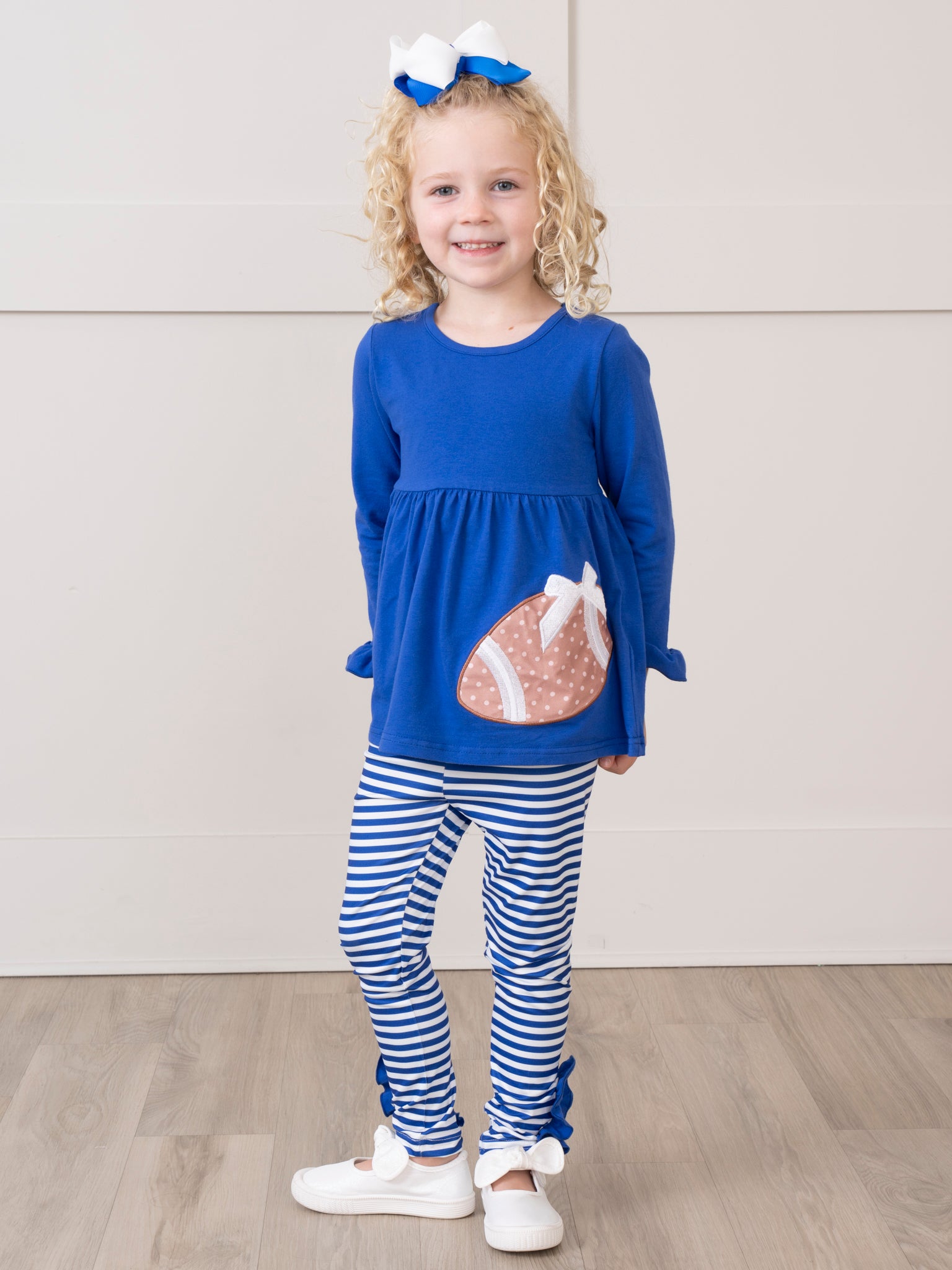 Blue Embroidered Football Ruffle Outfit - Marie Nicole Clothing