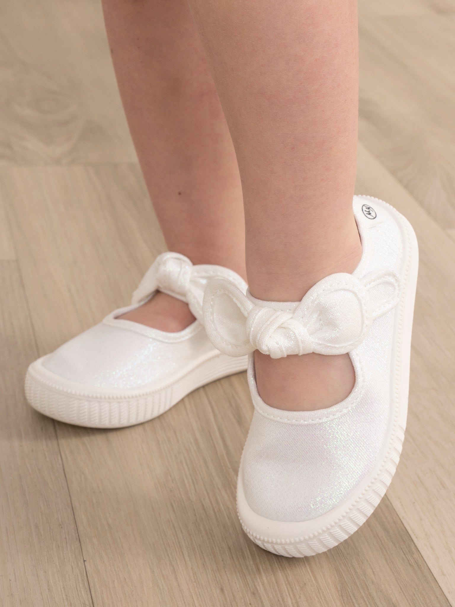 Girls' Sparkly Bow Mary Jane Sneaker - White Glitter - Marie Nicole Clothing
