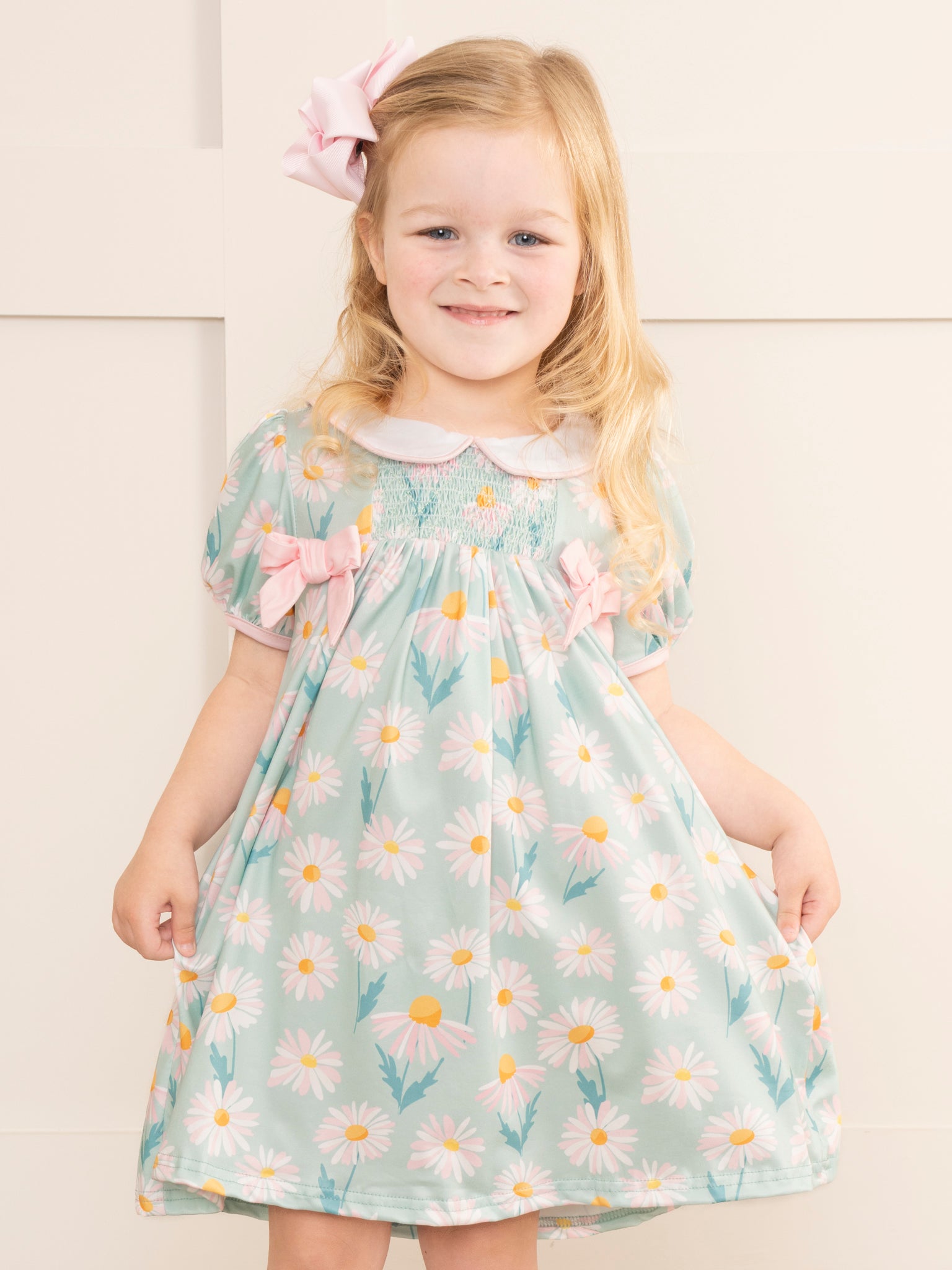 Sweet Green Daisies Ruffle Dress - Marie Nicole Clothing