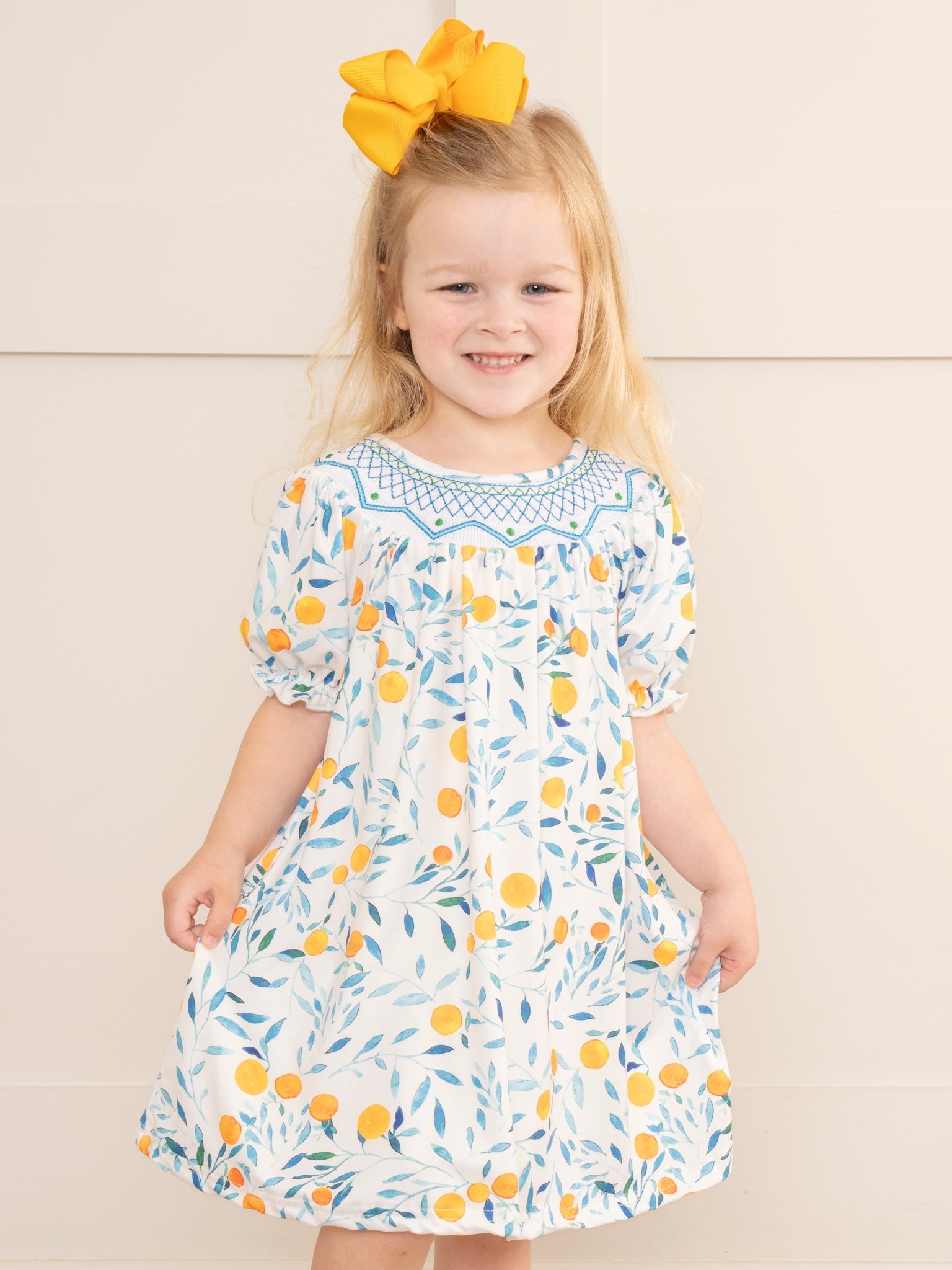 Watercolor Lemons Smocked Ruffle Dress - Marie Nicole Clothing