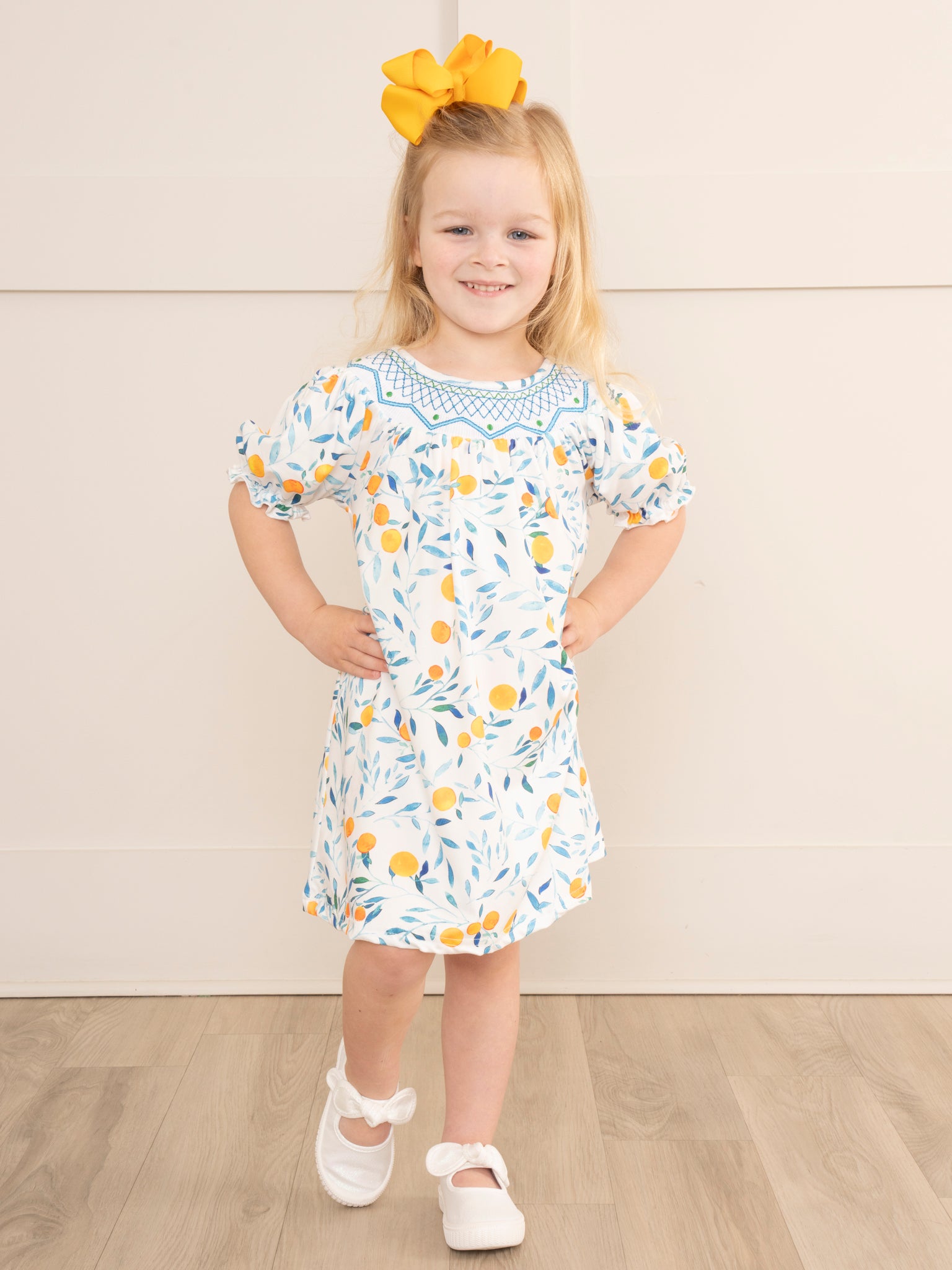Watercolor Lemons Smocked Ruffle Dress - Marie Nicole Clothing